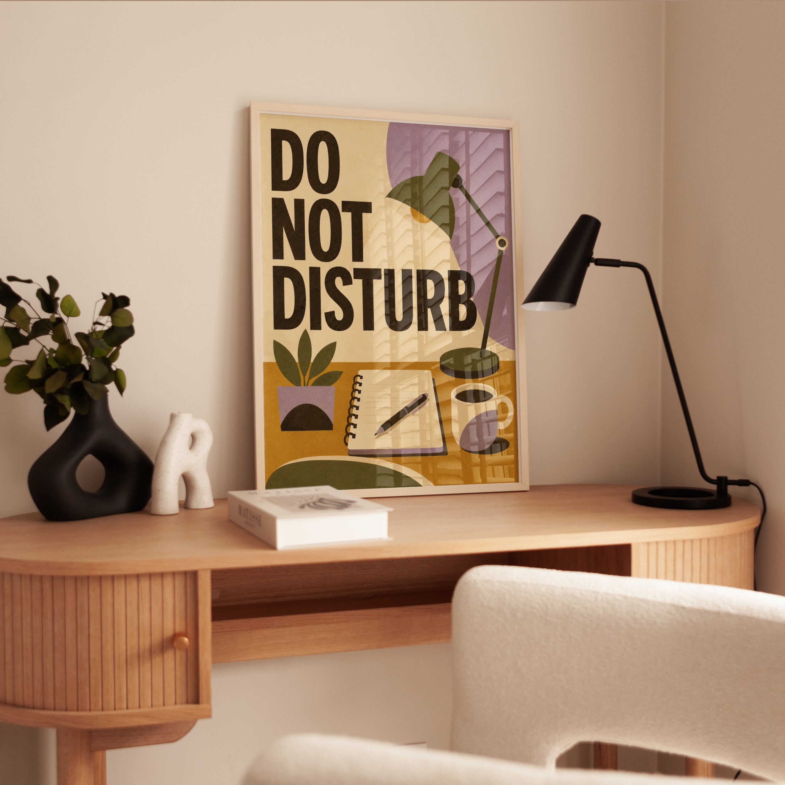 Do Not Disturb Workspace Print: Retro Desk Lamp Art Poster - interior
