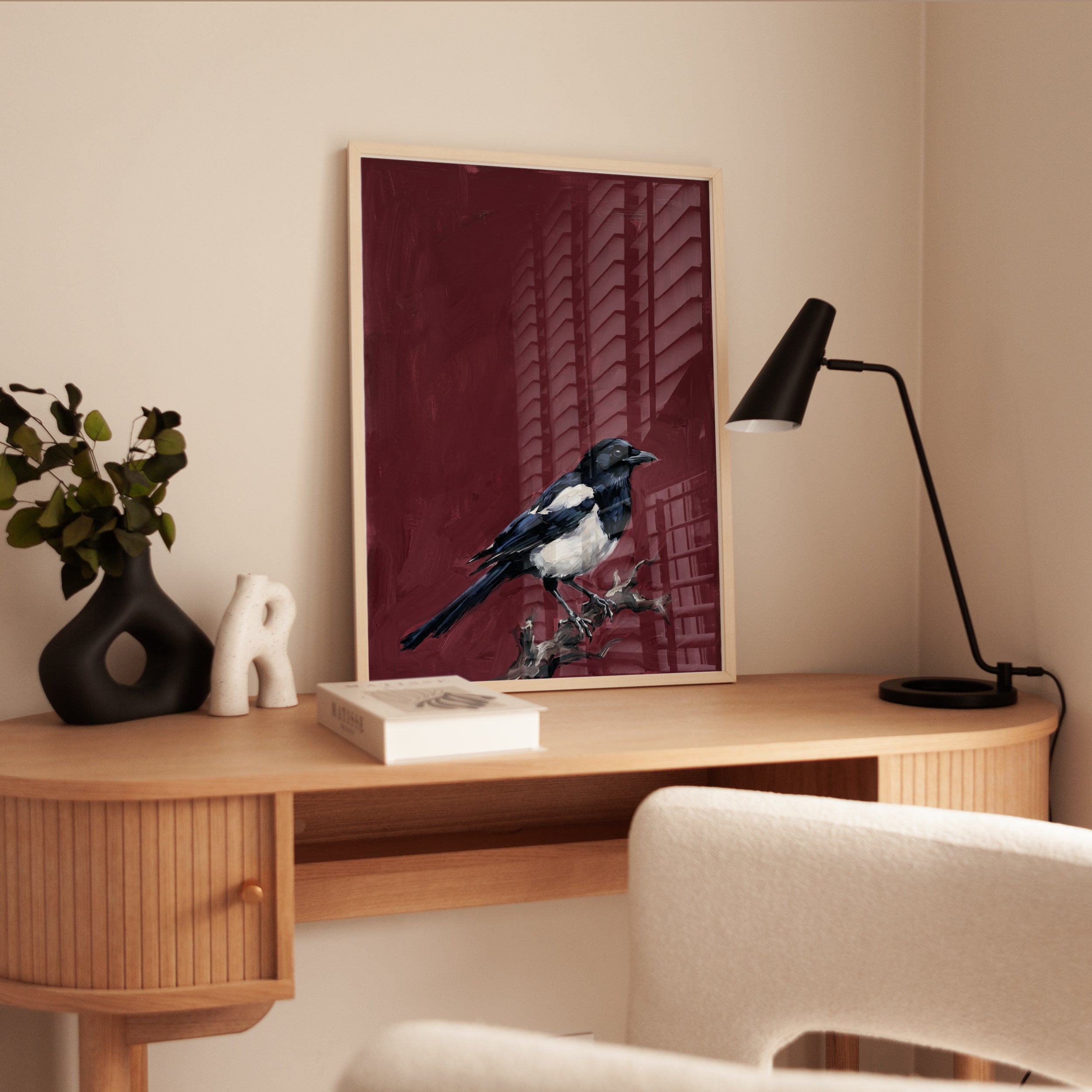 Magpie Bird Print — Realistic Oil Painting Style - interior