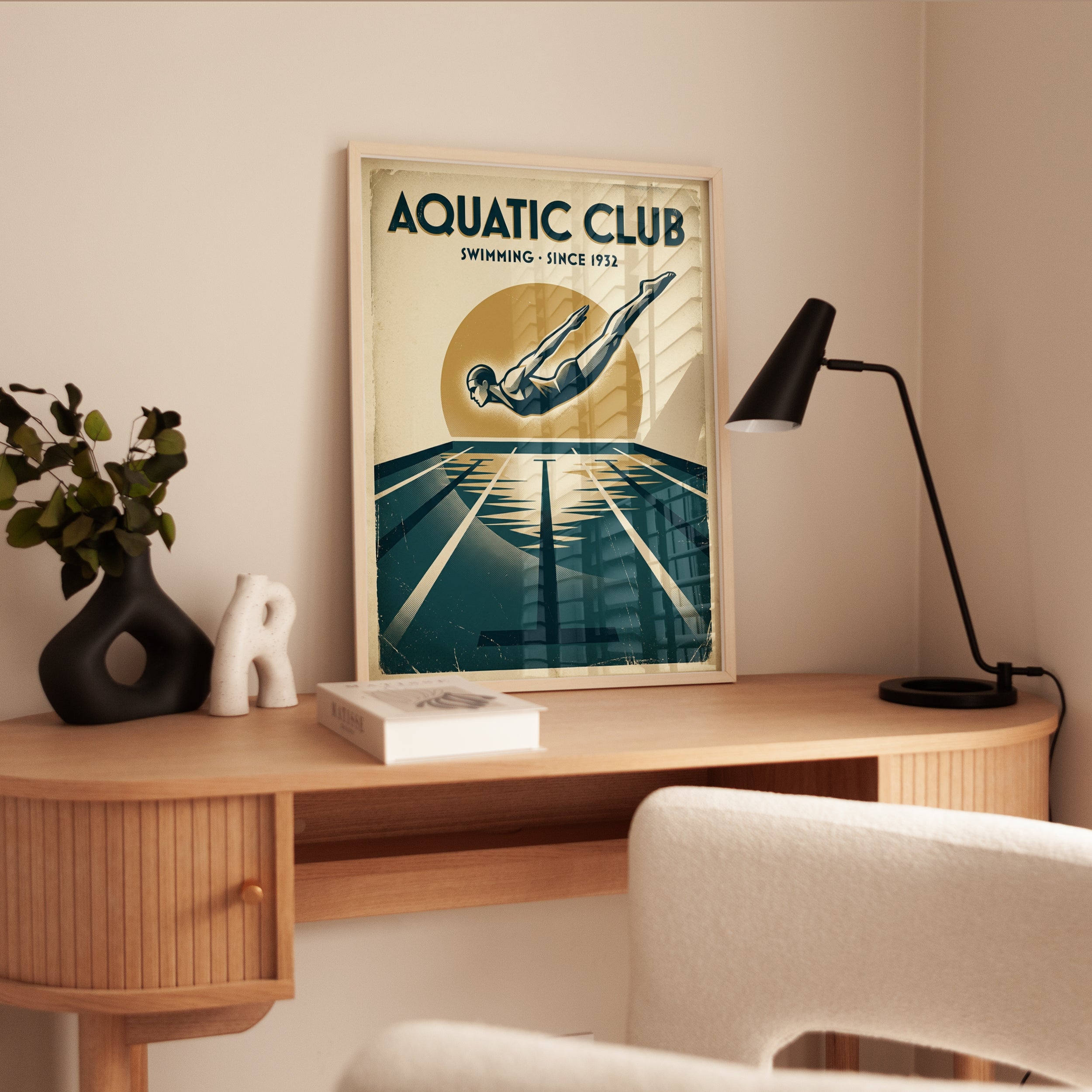Vintage Swimming Pool Poster: Art Deco Aquatic Club Print - interior