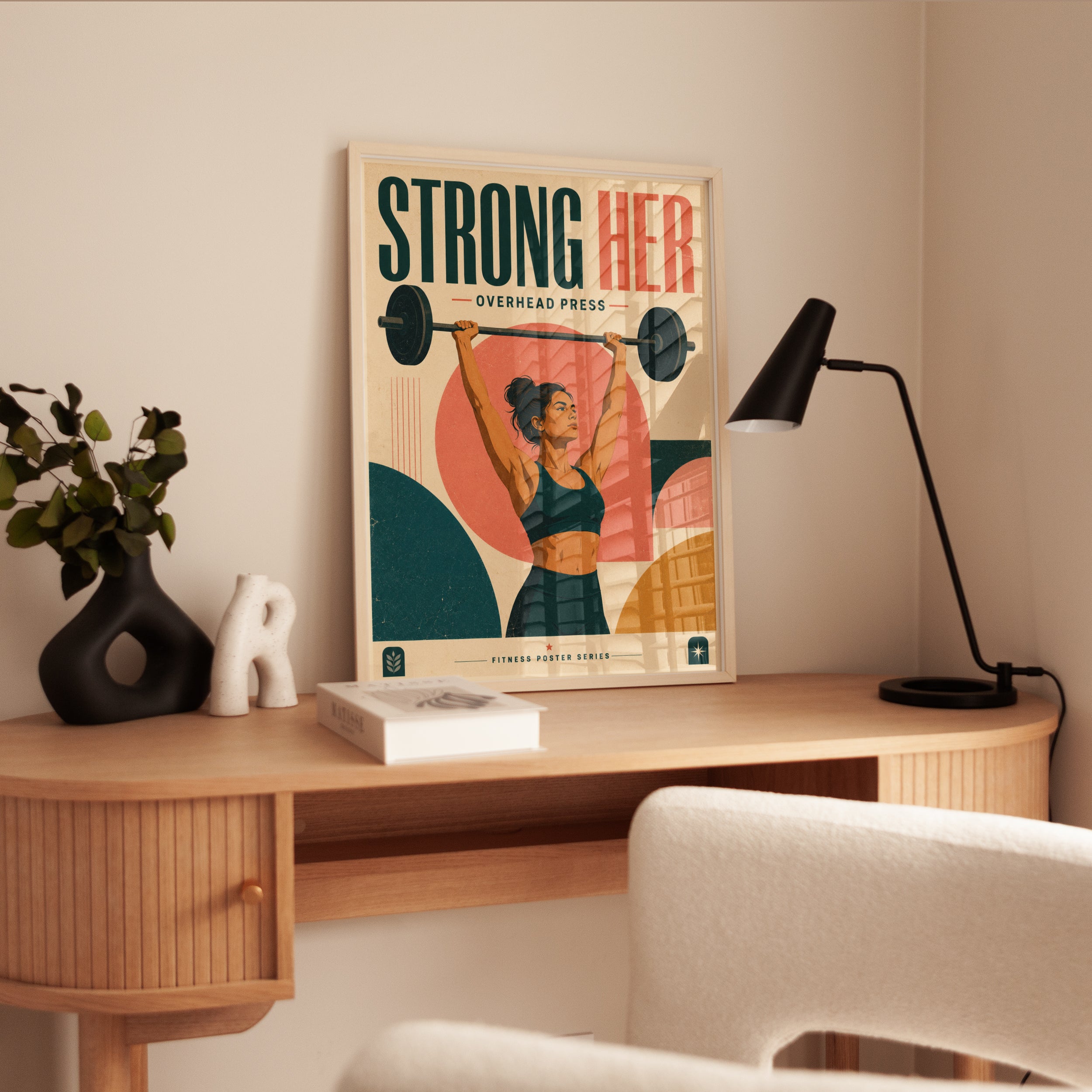 Strong Her Overhead Press: Retro Fitness Poster Art Print - interior