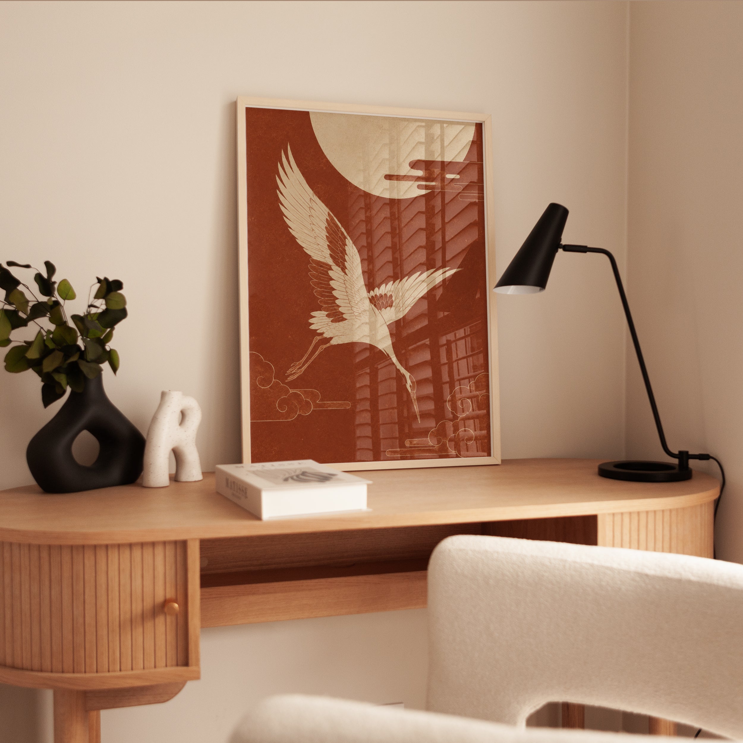 Vintage Japanese Crane Print - interior