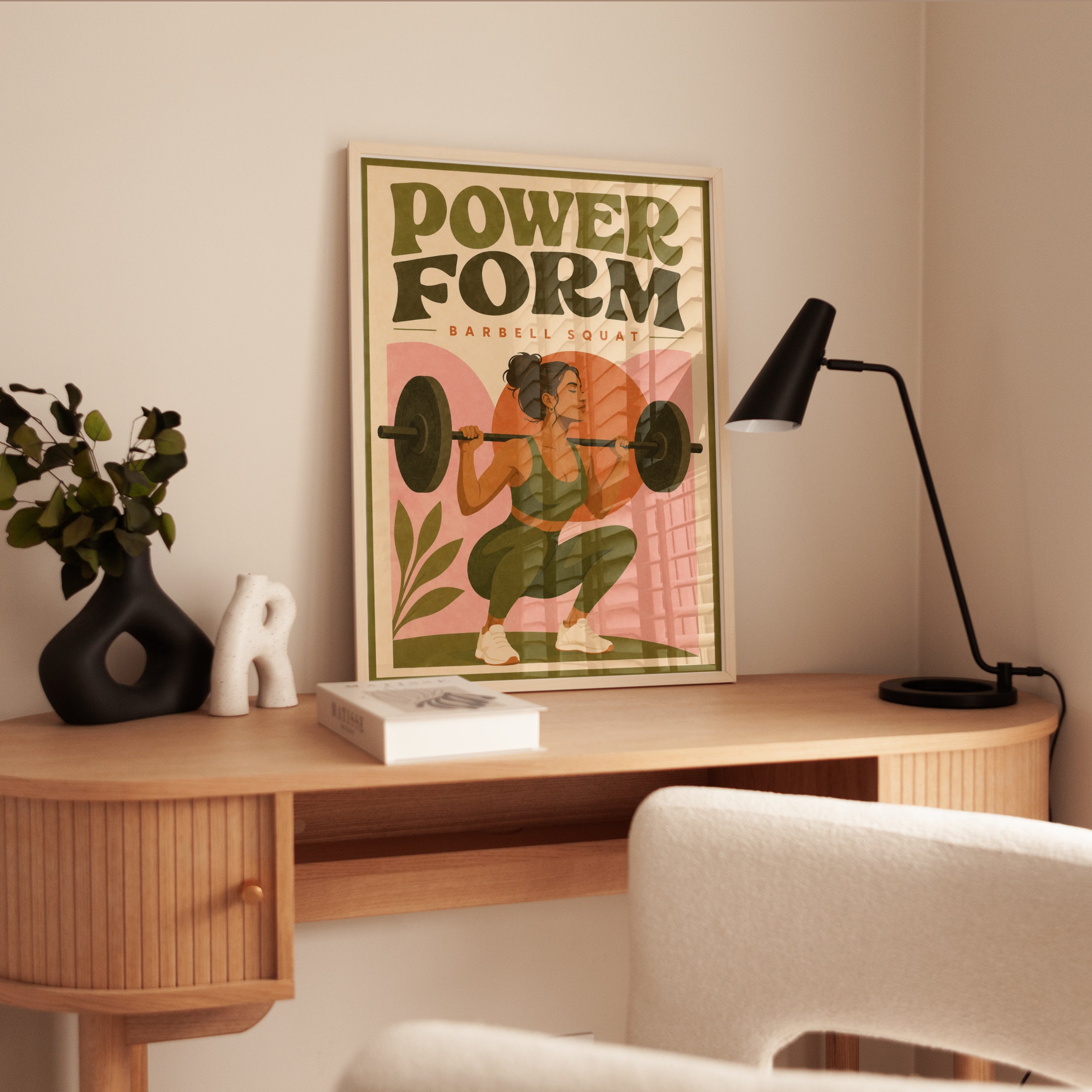 Power Form Barbell Squat Poster: Retro Fitness Wall Art - interior