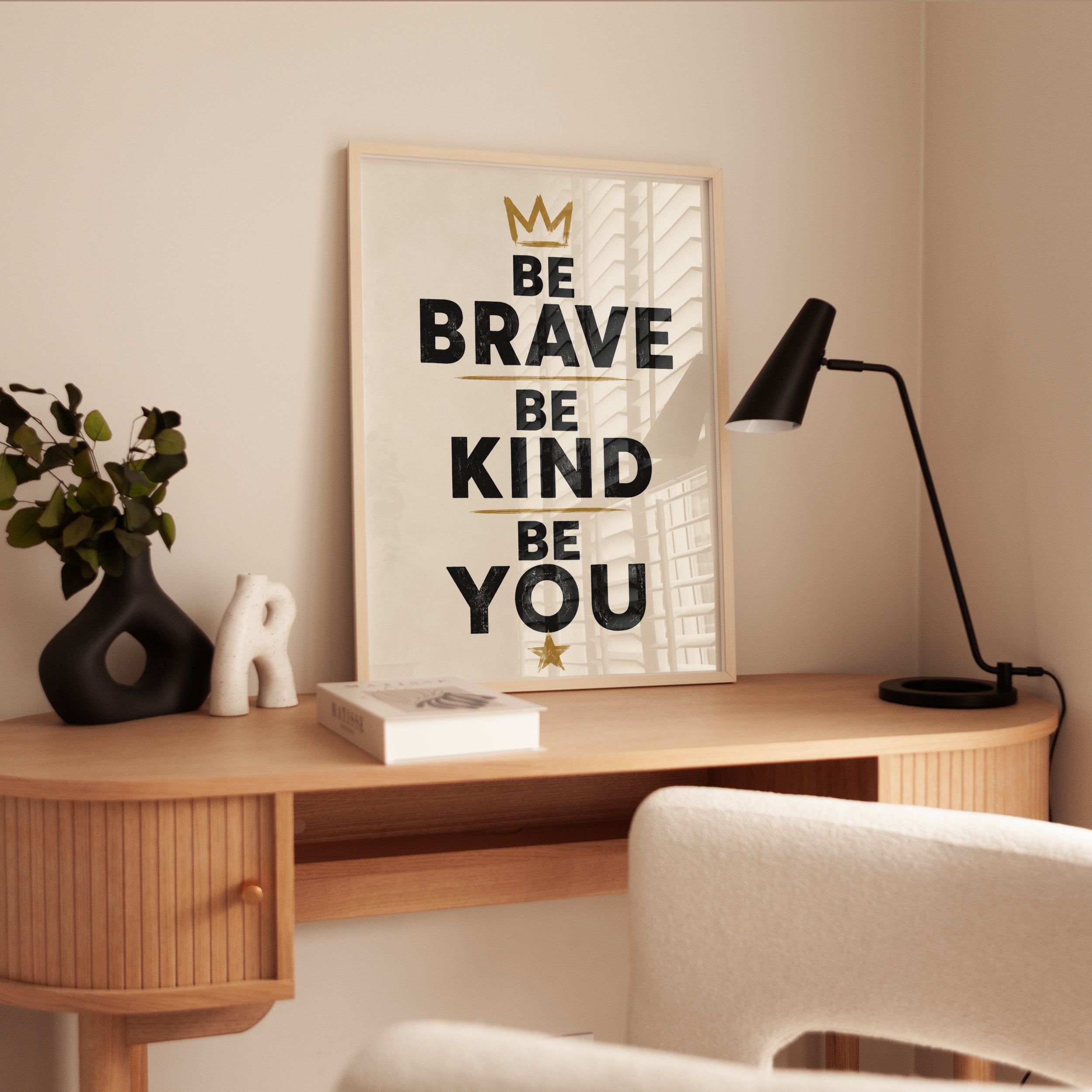 Be Brave Be Kind Be You Wall Art: Motivational Typography Print - interior