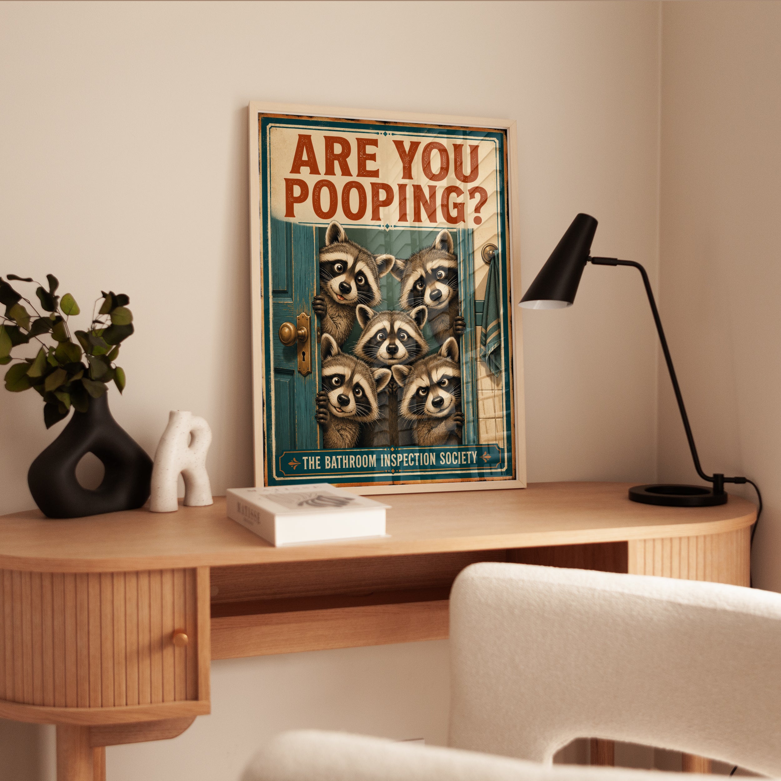 Vintage Raccoon Bathroom Wall Art - interior