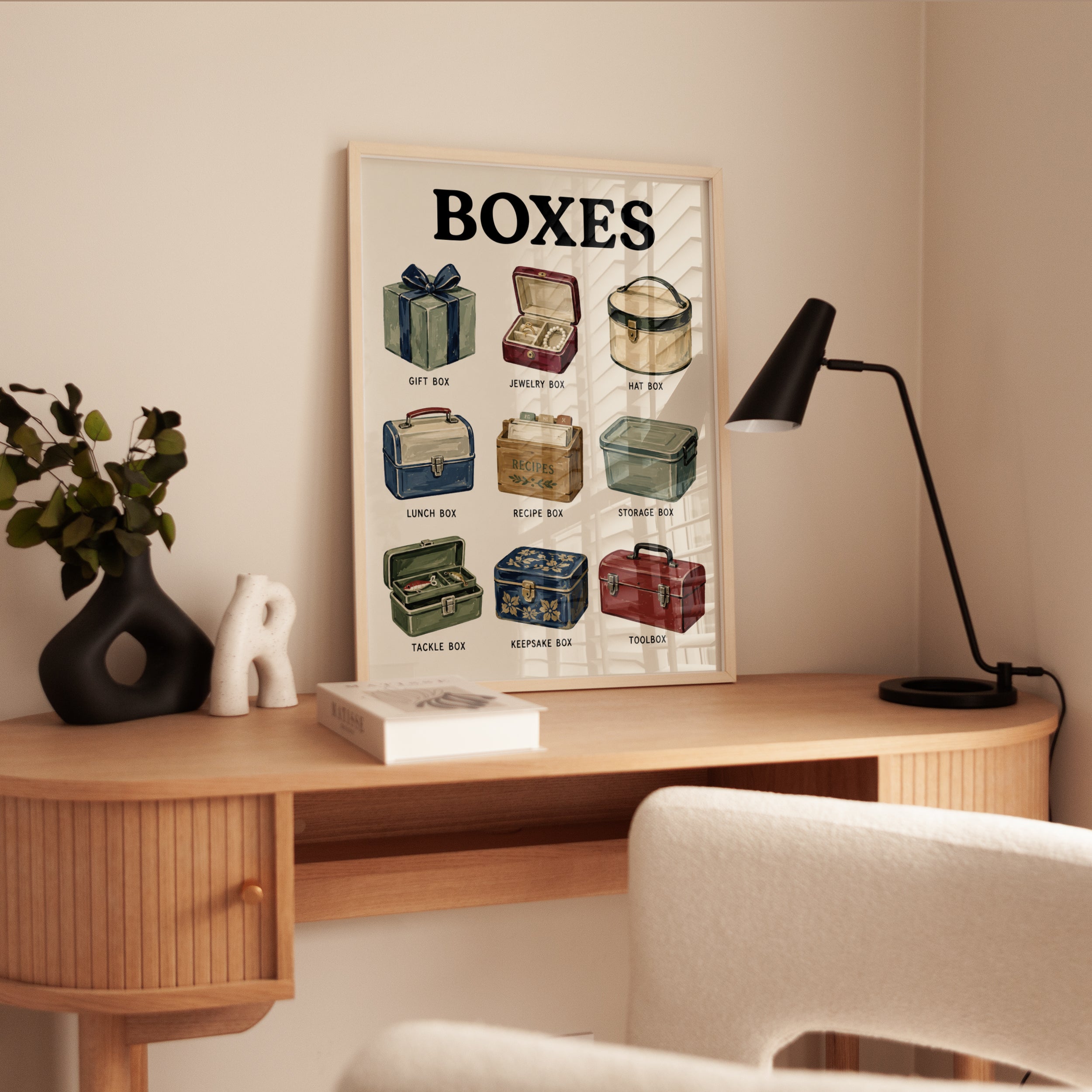 Vintage Boxes Collection Print: Retro Illustration Wall Art - interior