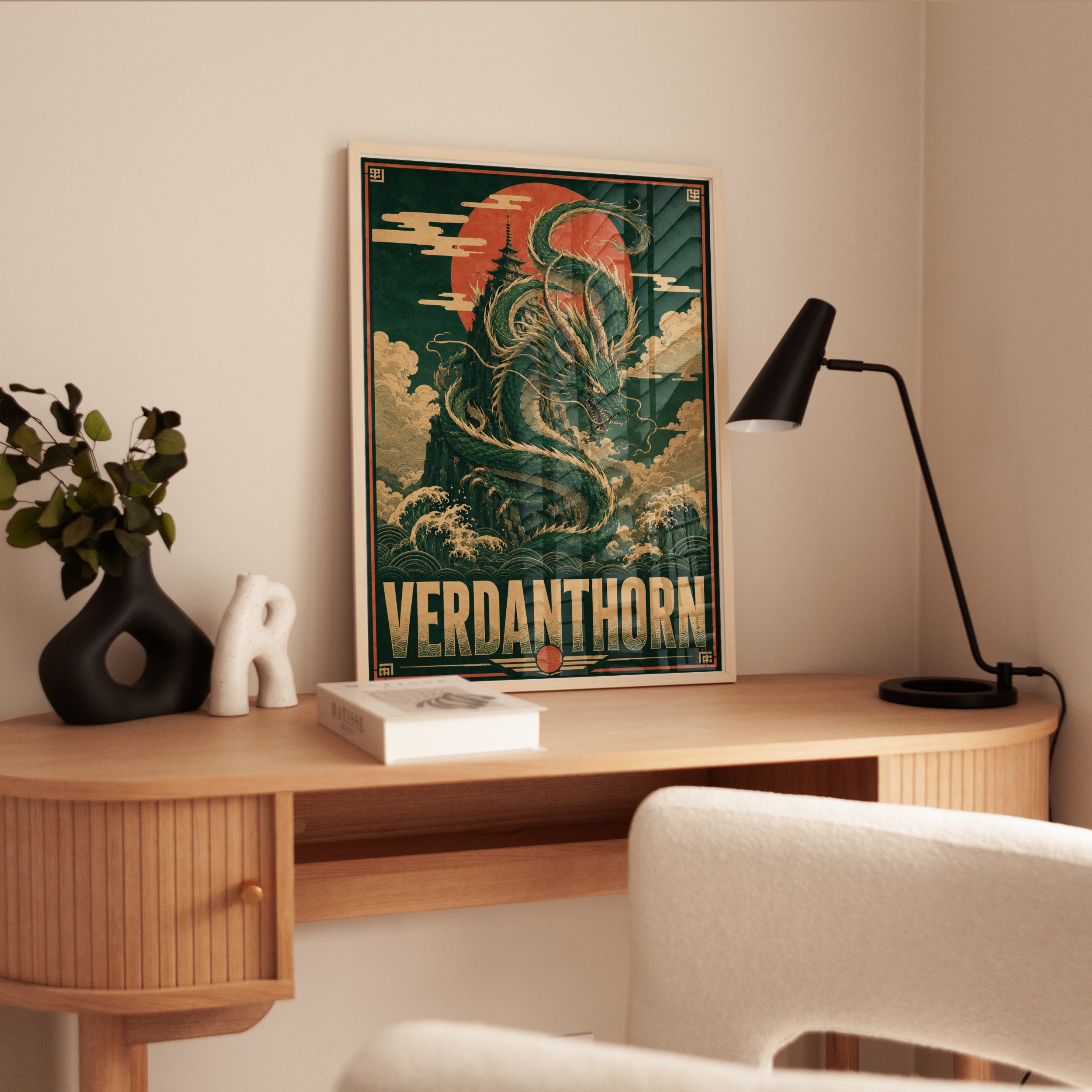 Vintage Japanese Dragon Print – Emerald Green - interior