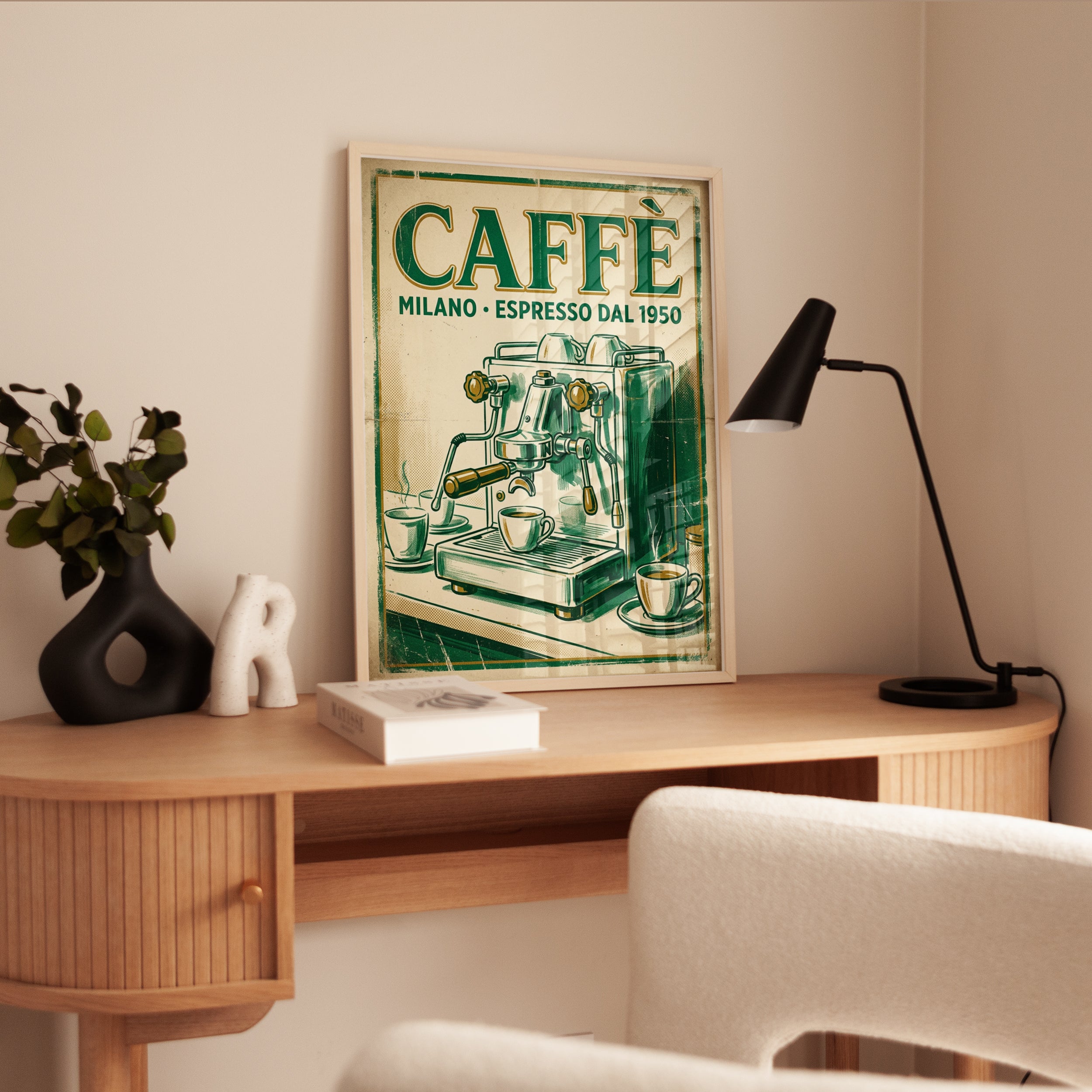 Vintage Espresso Machine Print — Retro Italian Coffee Poster - interior
