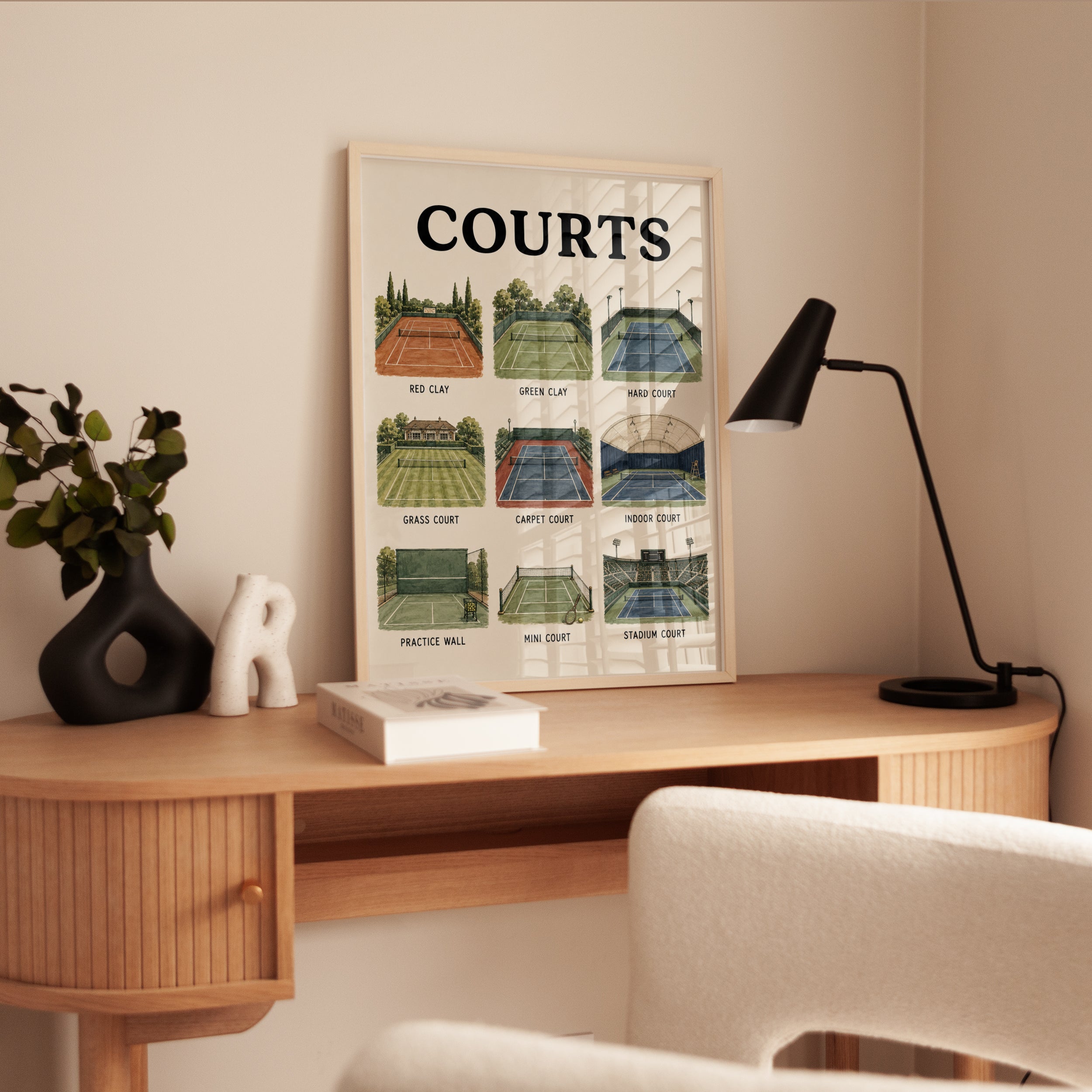 Tennis Courts Chart Print — Illustrated Guide to Court Types - interior