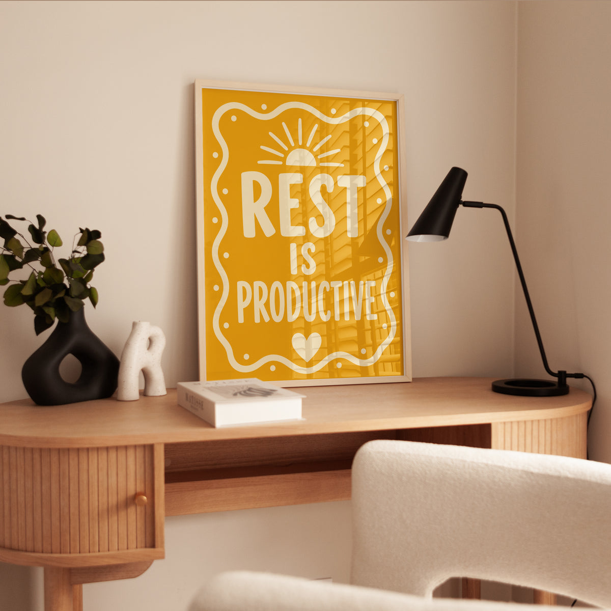 Rest Is Productive Wall Art – Bright Yellow - interior