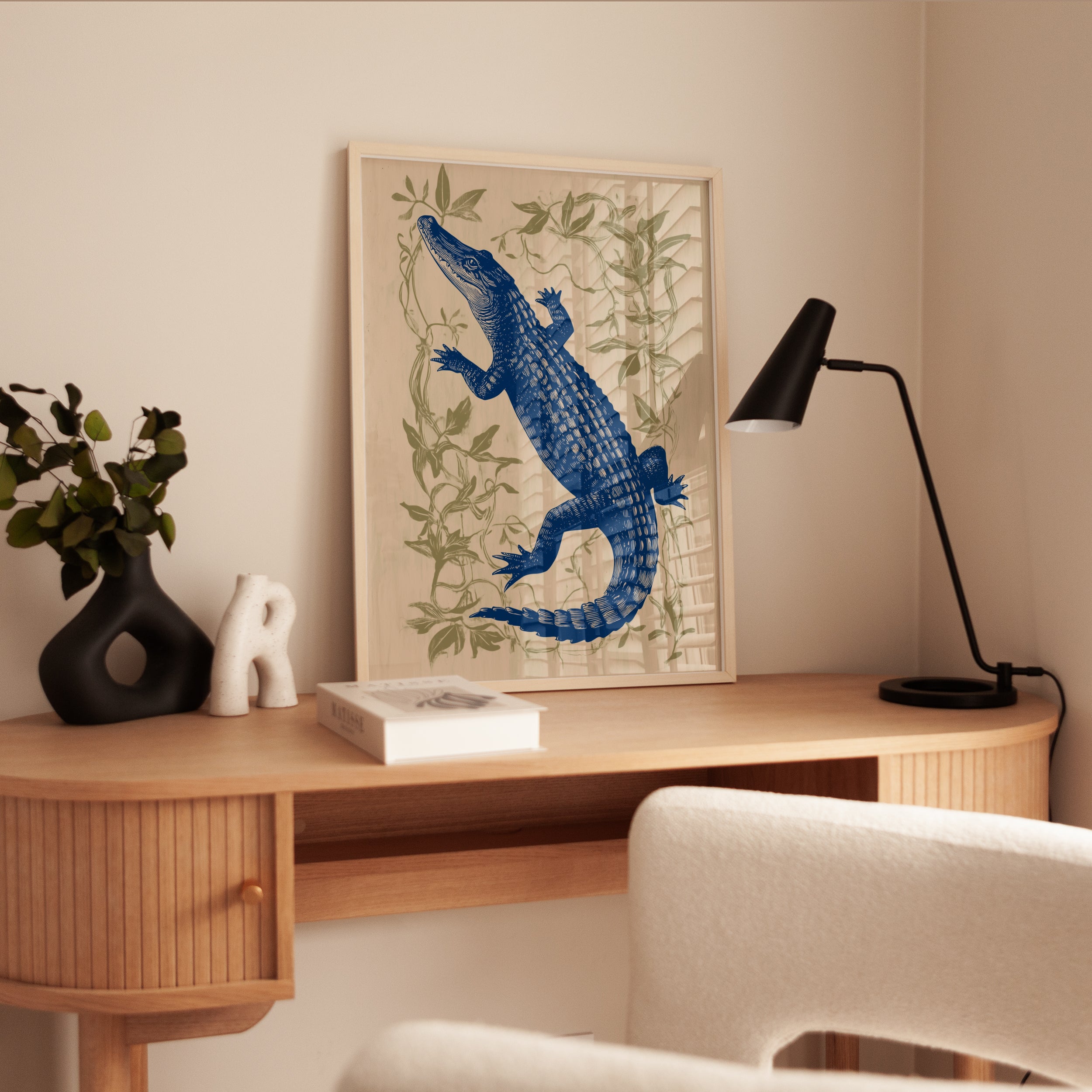 Blue Alligator Print: Vintage Botanical Natural History Art - interior
