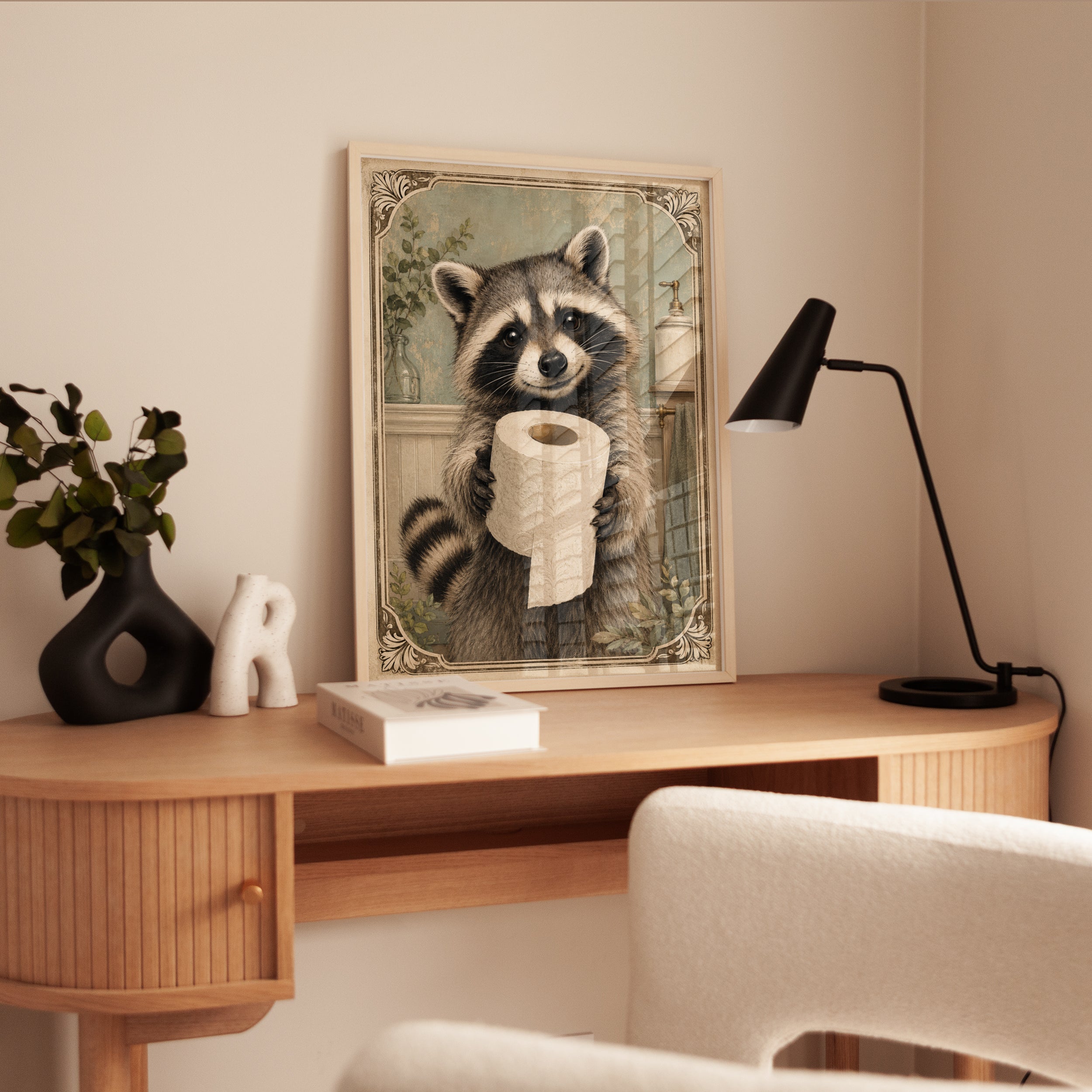 Raccoon Wall Art: Vintage Bathroom Animal - interior