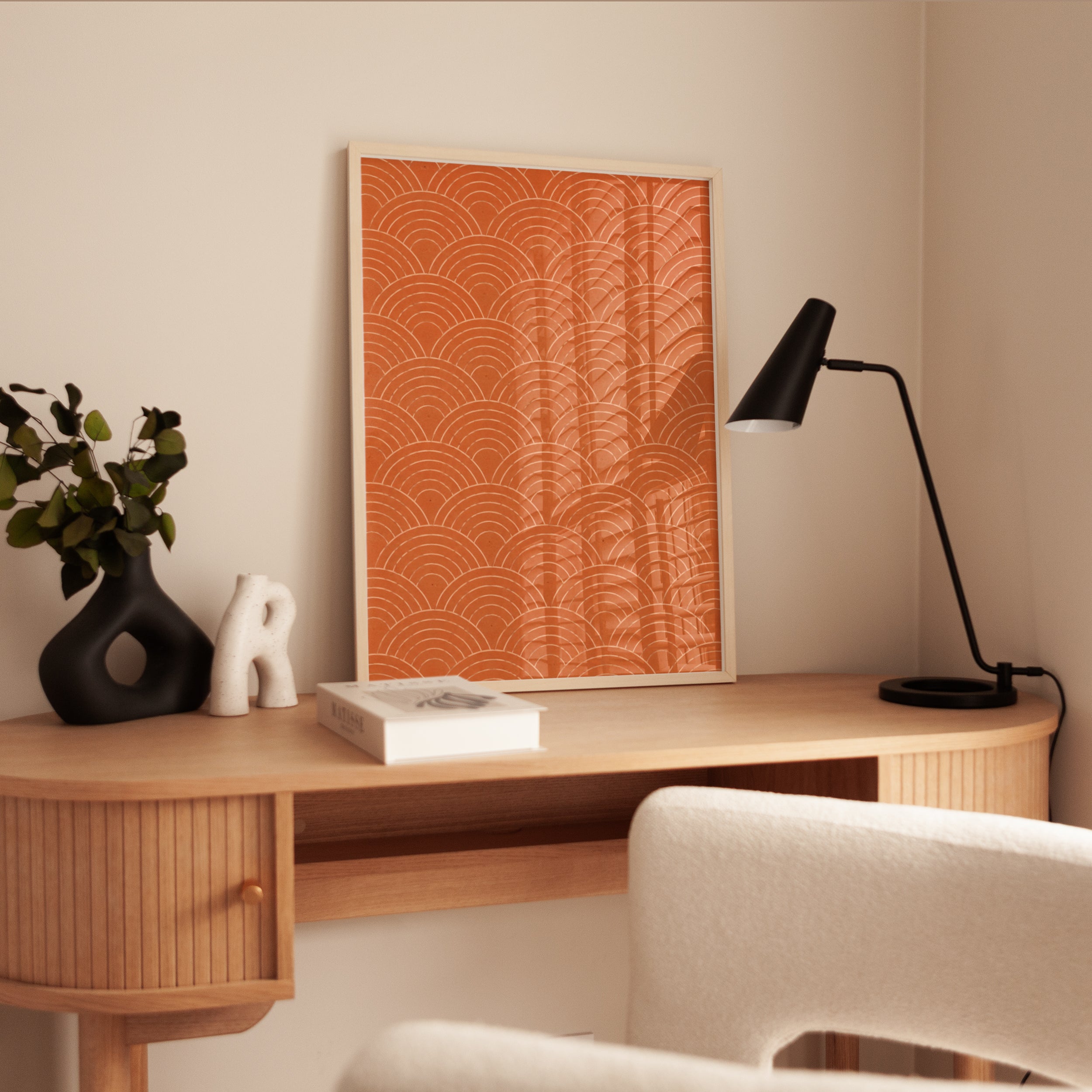 Seigaiha Wave Pattern Print: Japanese Terracotta Wall Art (Unframed) - interior