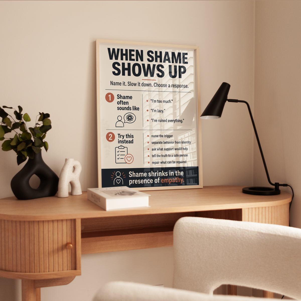 When Shame Shows Up Poster: Mental Health Therapy Wall Art - interior