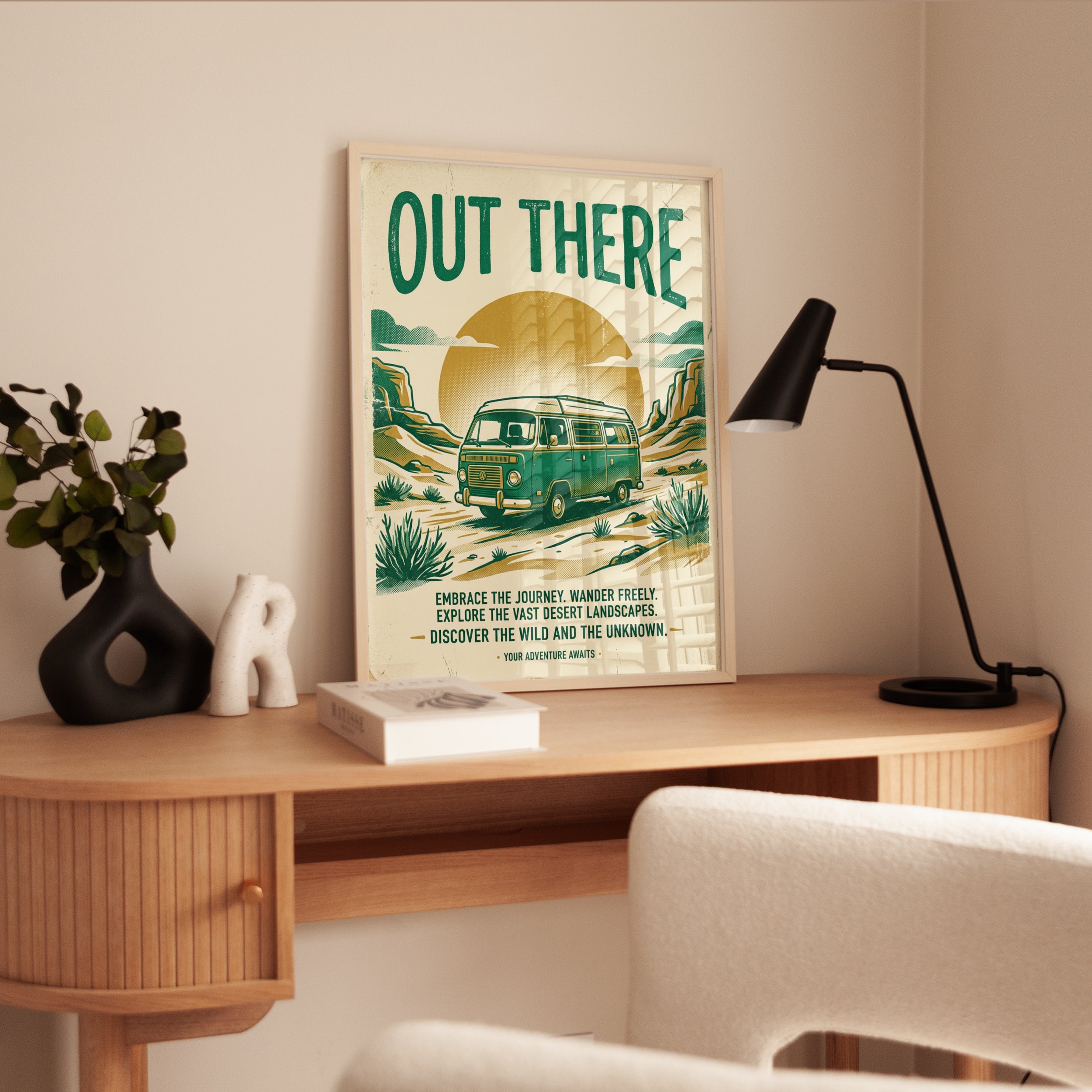 Retro Van Desert Adventure Print — Vintage Travel Poster - interior
