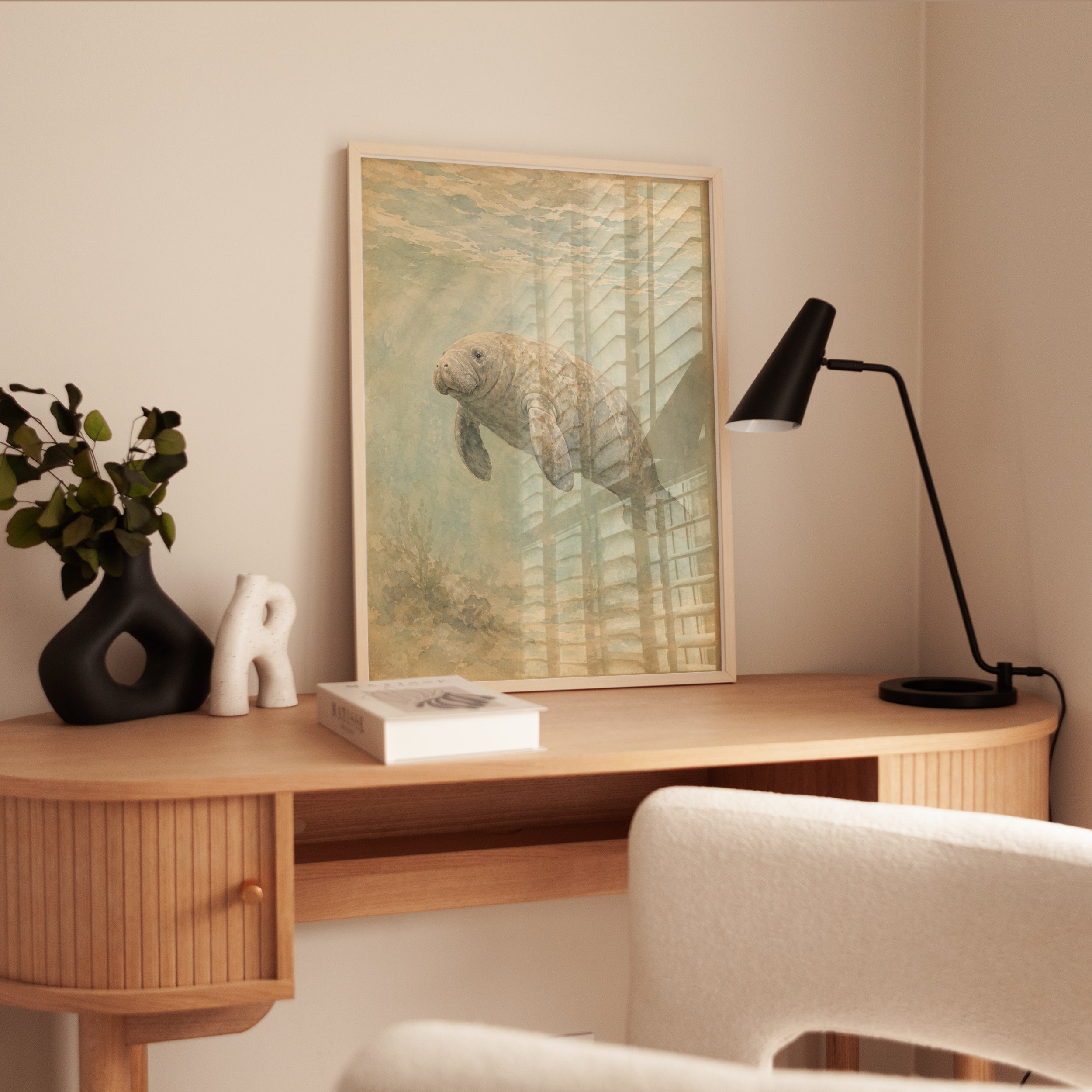 Manatee Wall Art – Vintage Marine Animal Print - interior