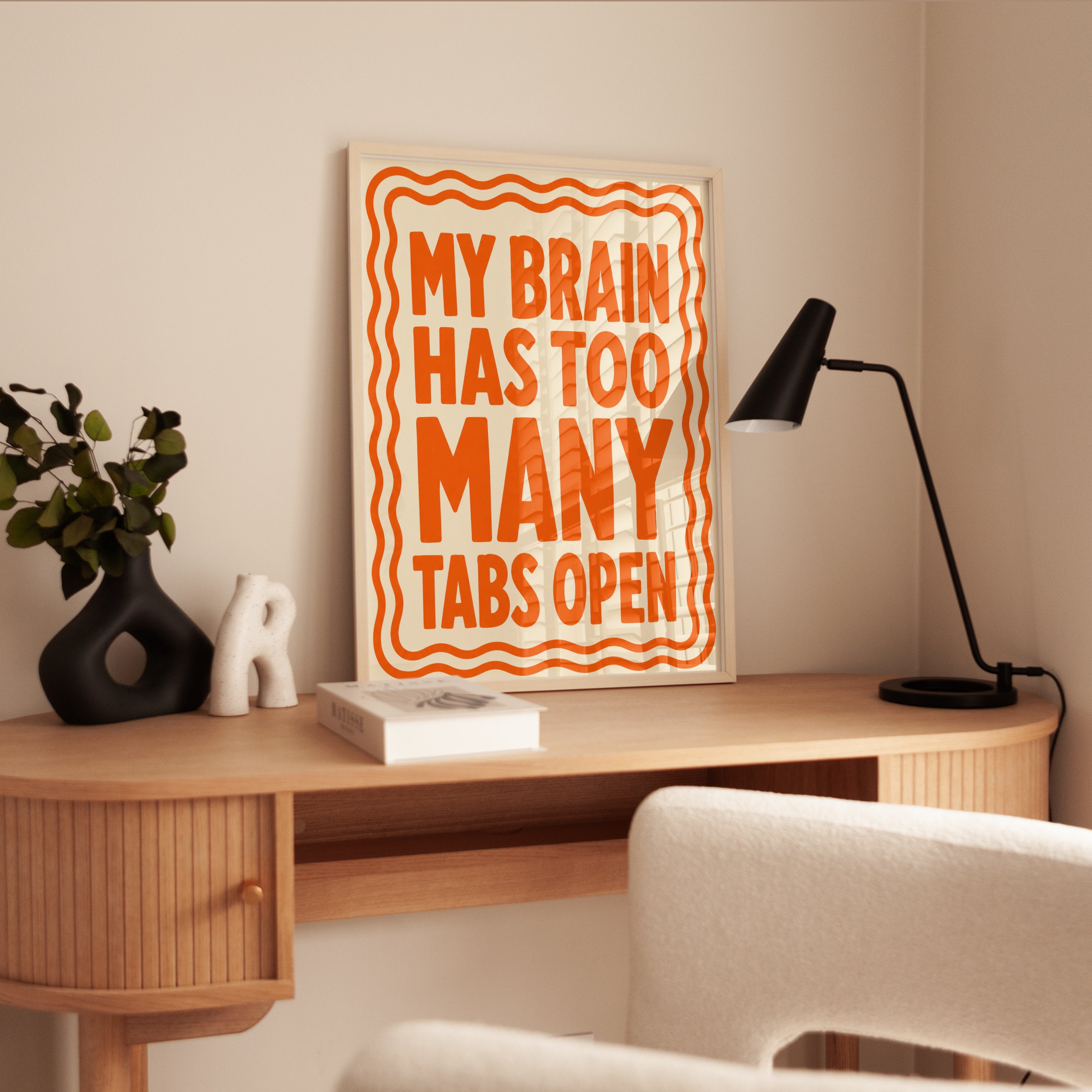 My Brain Has Too Many Tabs Open: Retro Orange Typography Print - interior