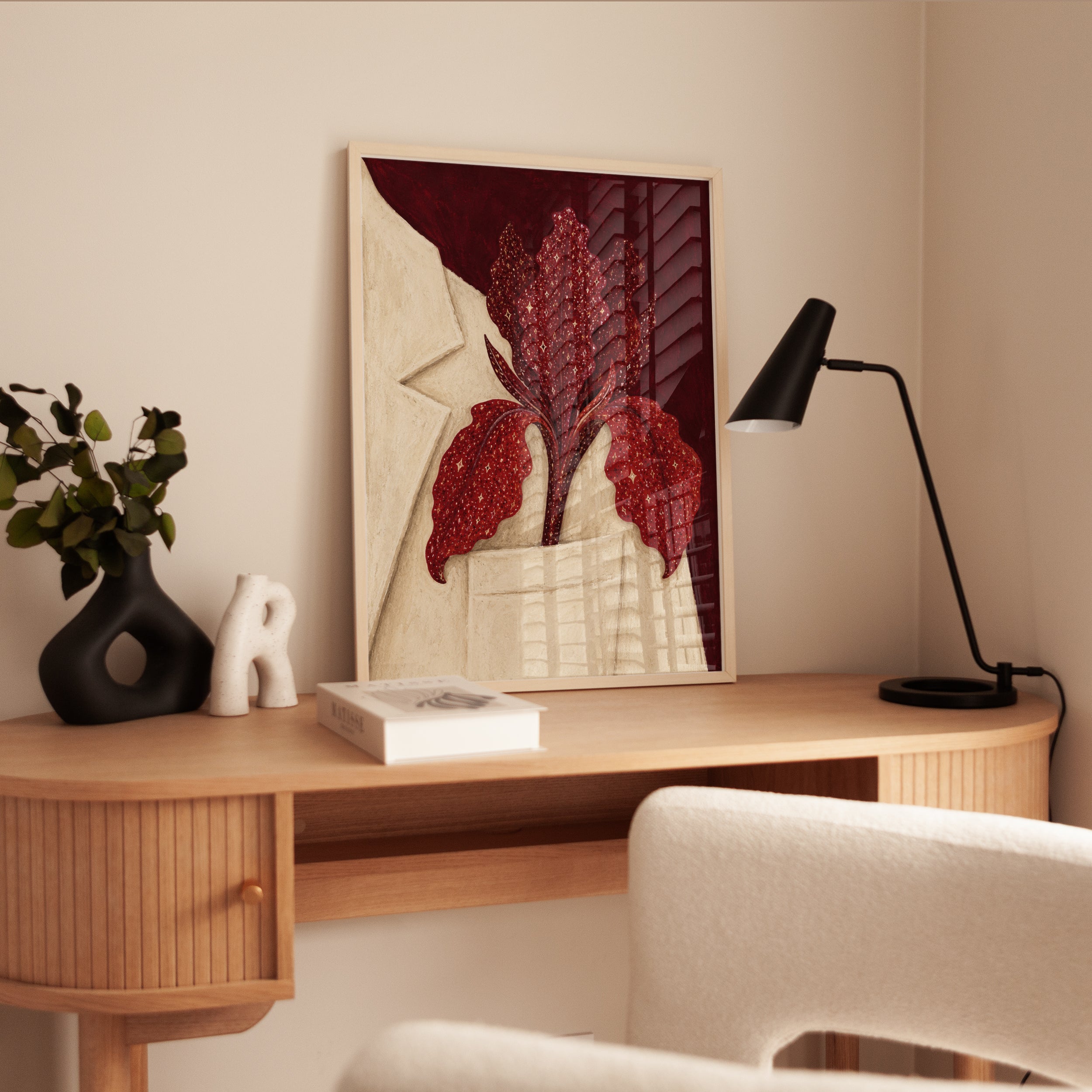 Iris Wall Art – Red Floral Print - interior
