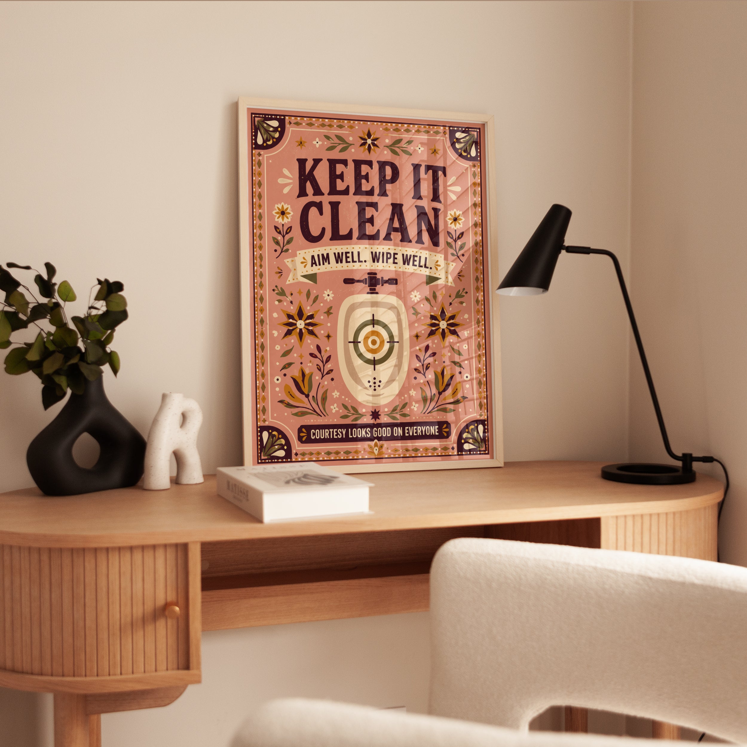 Folk Art Bathroom Print – Keep It Clean Sign - interior
