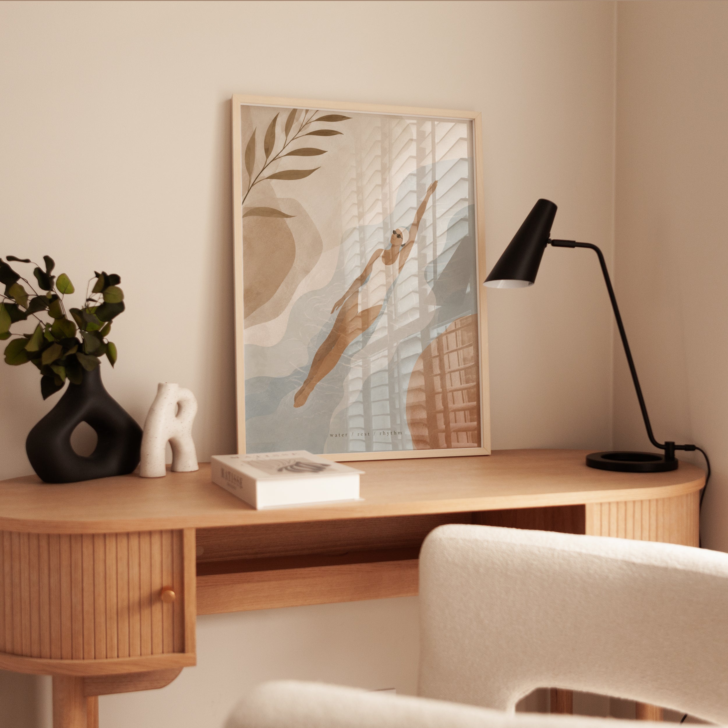 Swimmer Wall Art – Abstract Woman Print - interior
