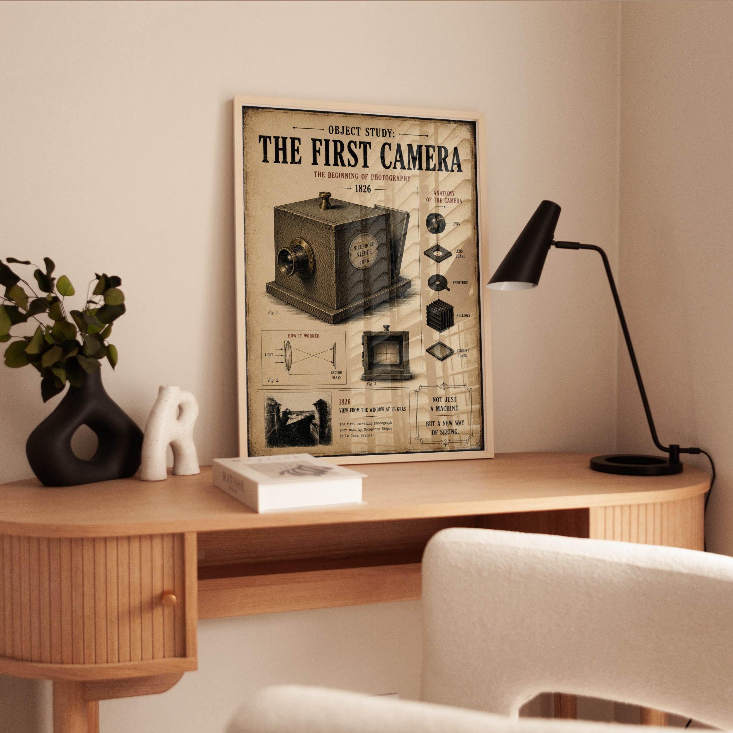 Vintage Camera Diagram Art Print: 1826 Photography History Poster - interior