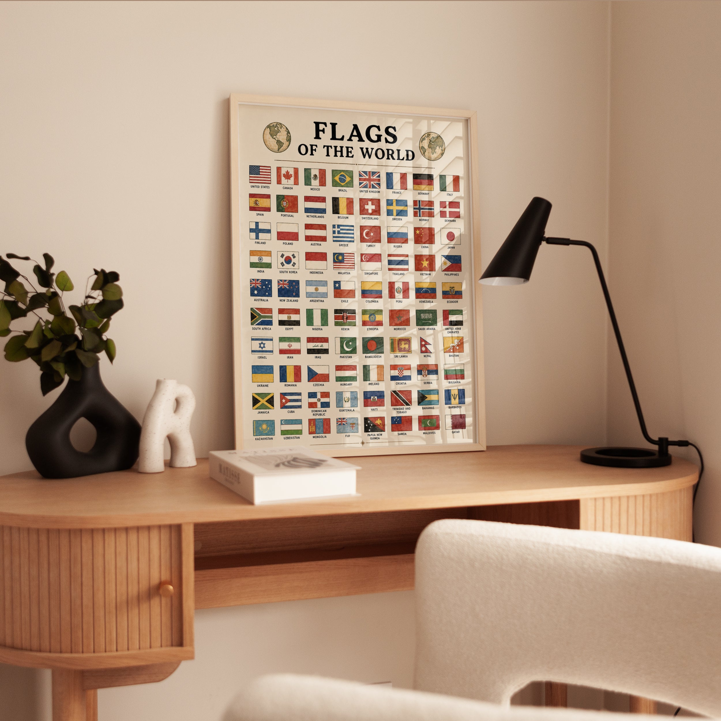 Flags of the World Chart: Vintage Educational Wall Art - interior