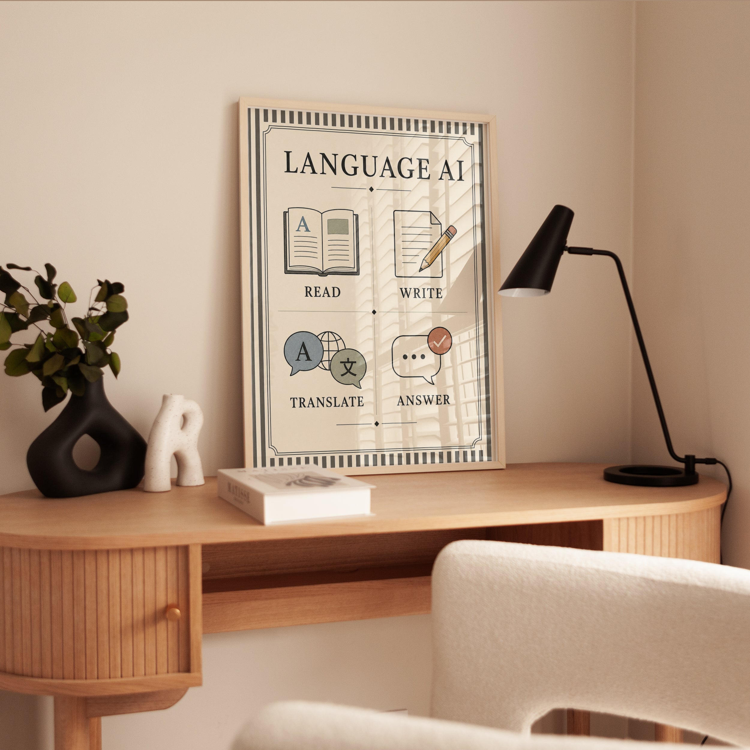 Language AI Poster: Vintage Instructional Diagram Wall Art - interior