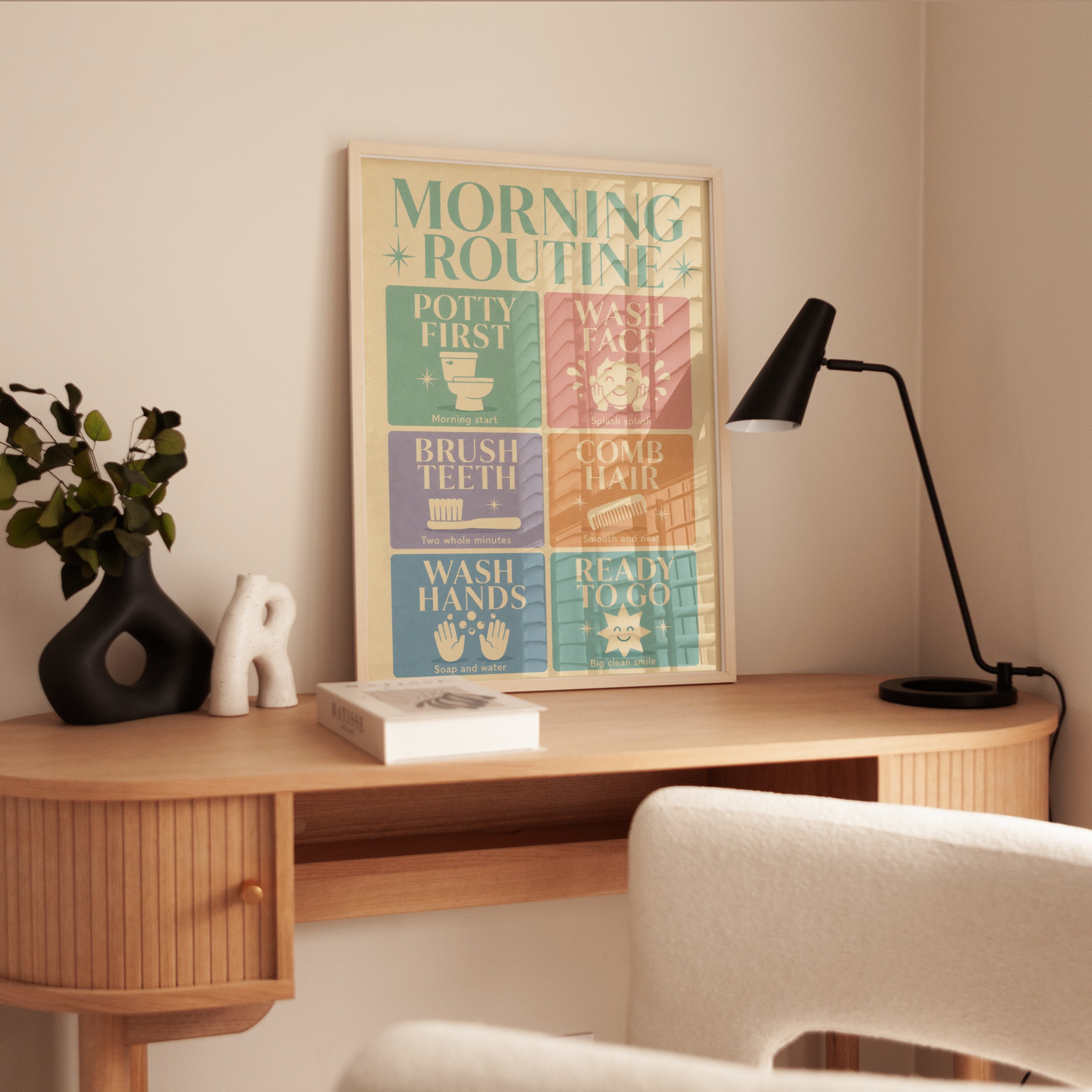 Morning Routine Print: Retro Kids Hygiene Chart - interior