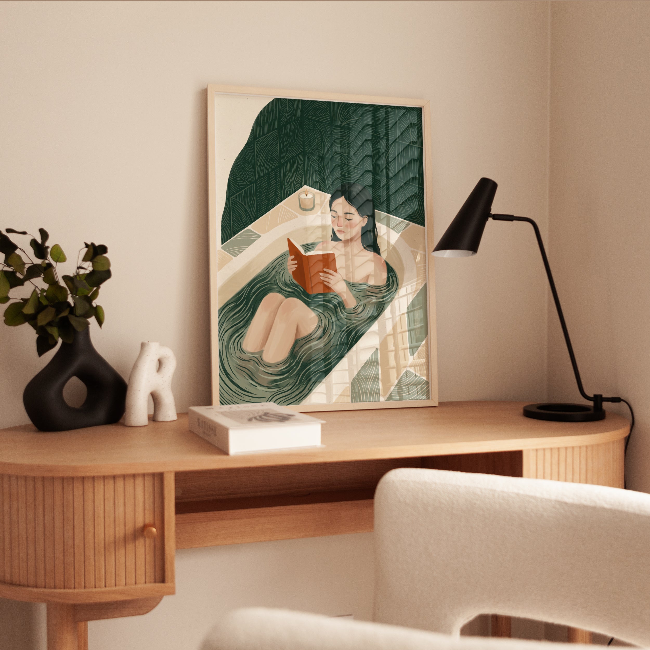 Relaxing Bath Art Print: Serene Green Botanical (Bathroom or Bedroom) - interior