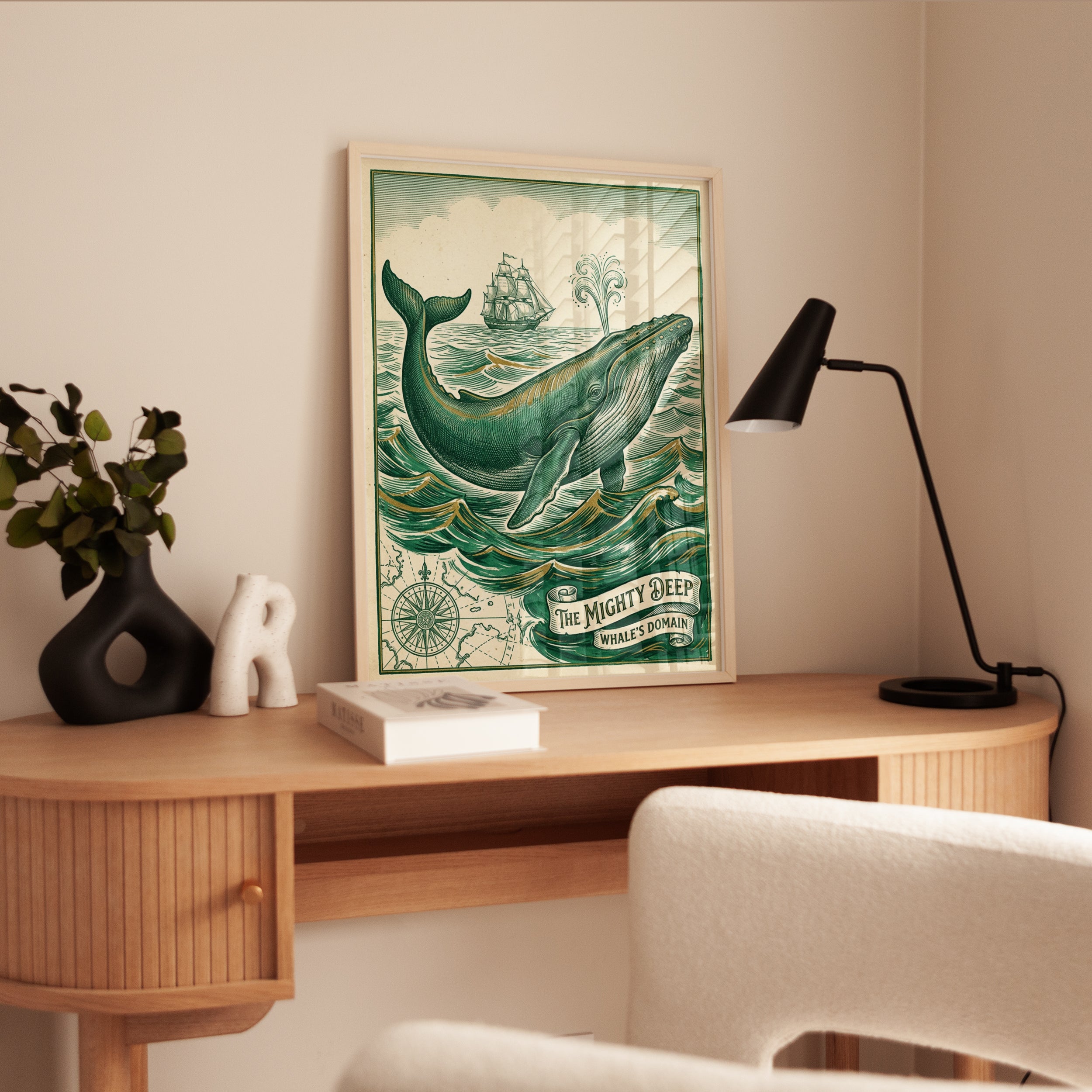 Whale Wall Art: Vintage Nautical Print - interior
