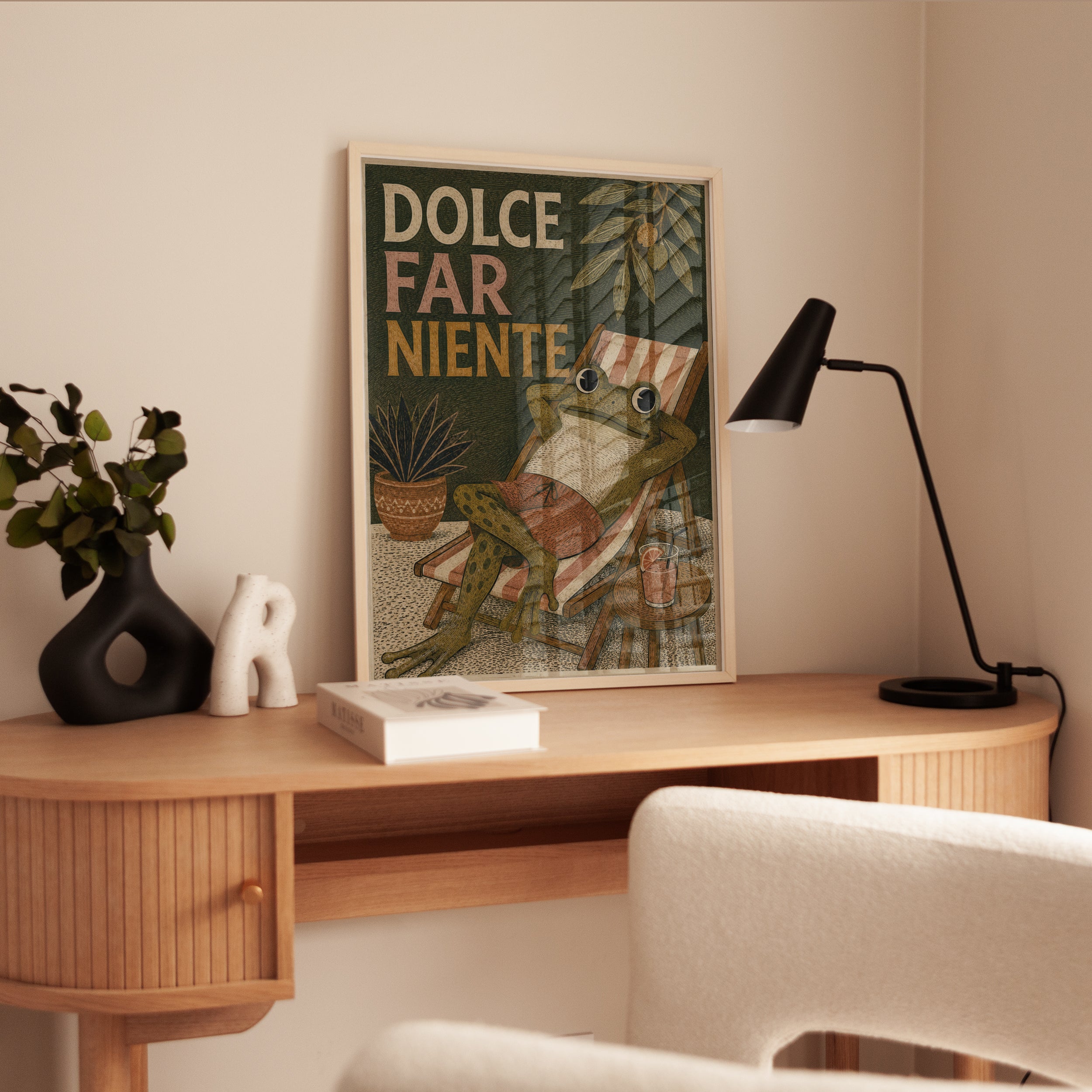 Vintage Frog Poster – Dolce Far Niente Retro Art - interior
