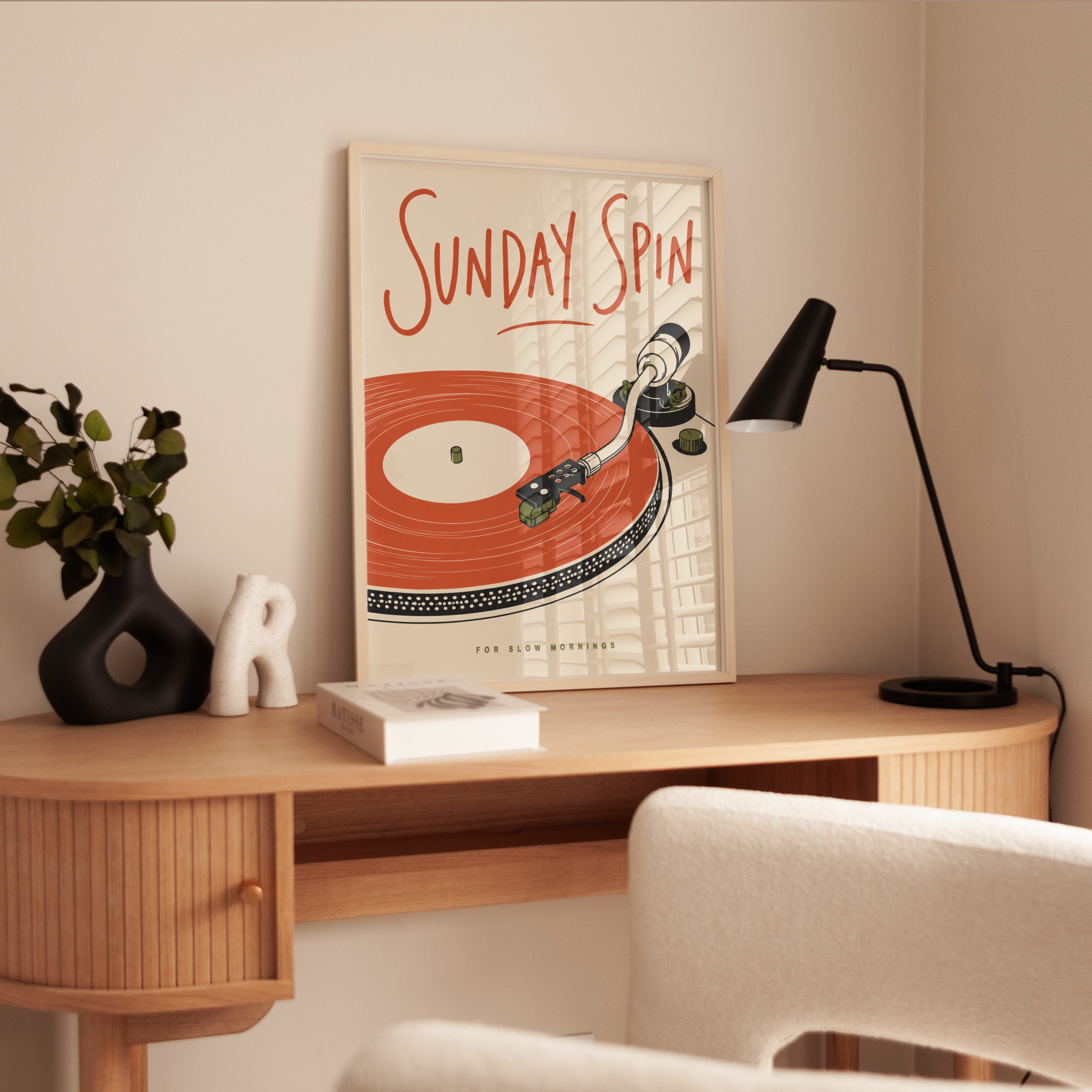 Vinyl Record Player Art: Mid-Century Retro Style - interior