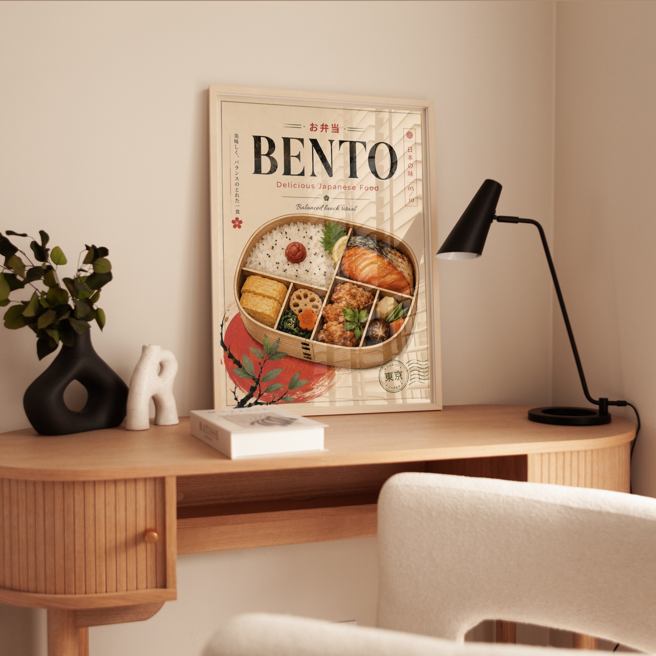 Vintage Japanese Bento Box Print: Retro Food Illustration - interior