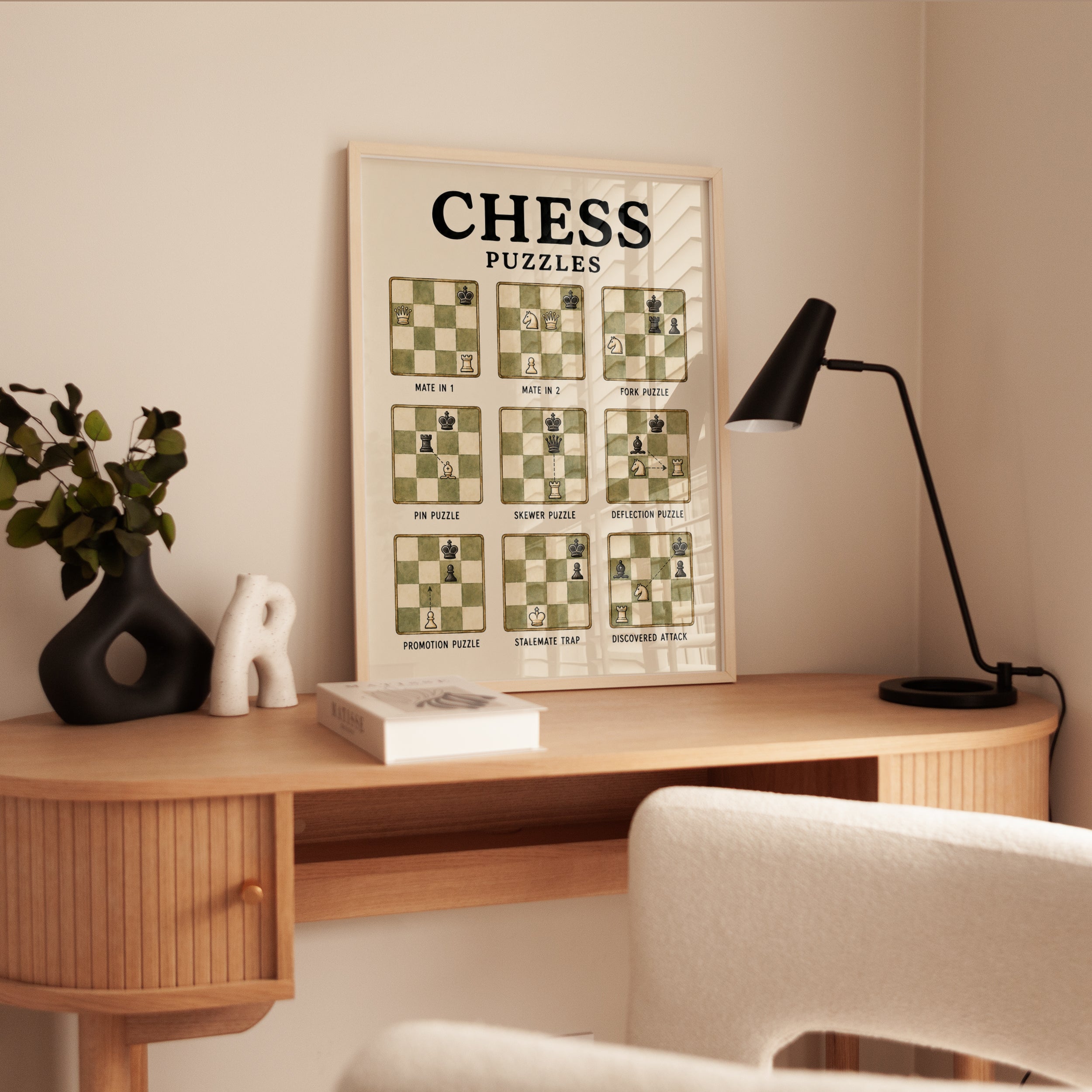 Chess Puzzles Poster: Vintage Educational Game Strategies Print - interior