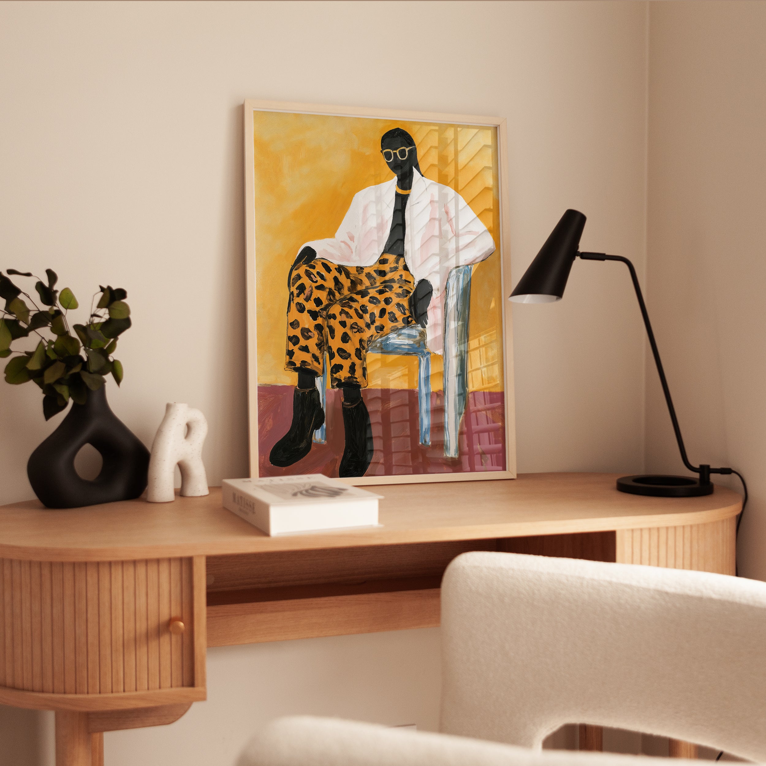 Confident Woman Portrait Print – Leopard Pants - interior