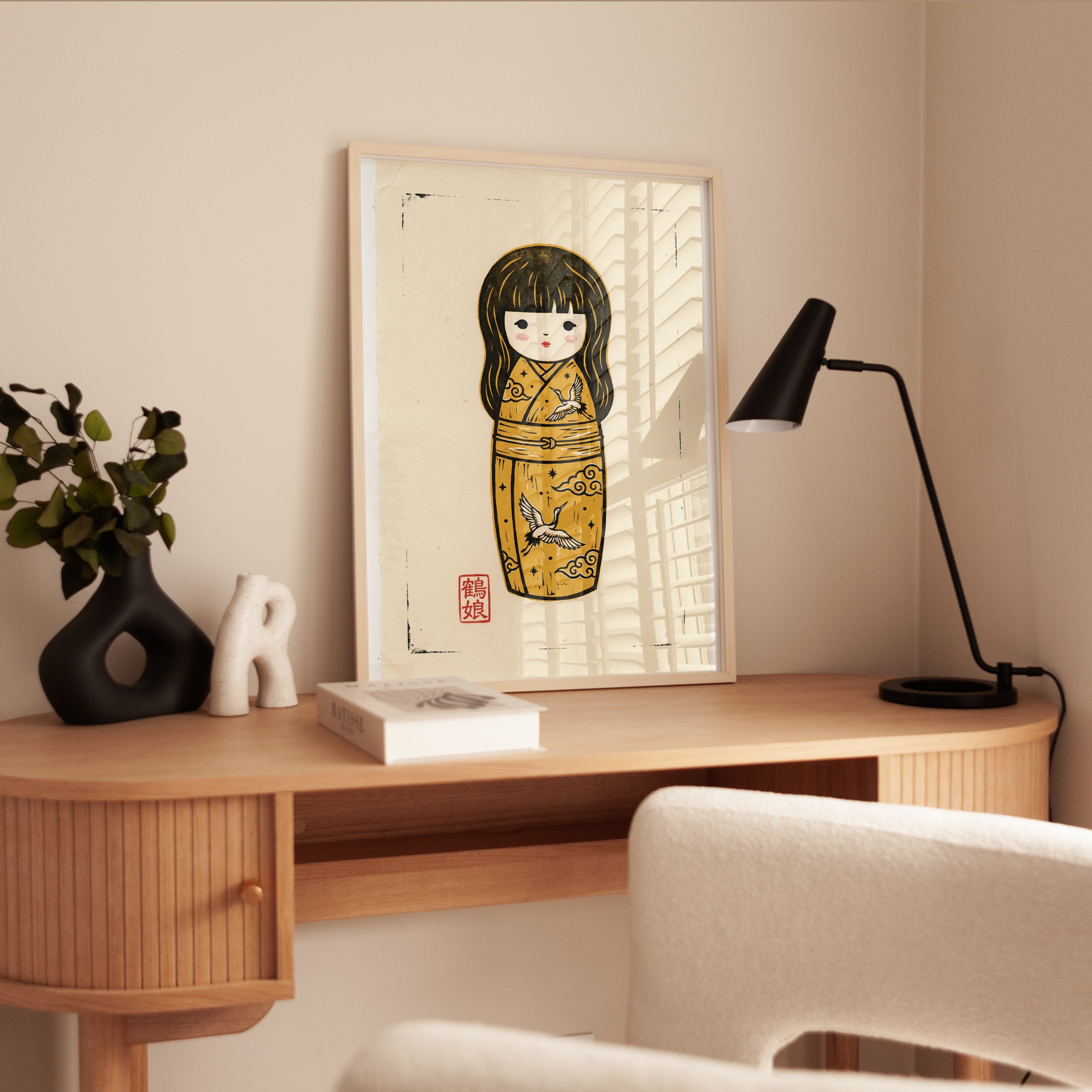 Kokeshi Doll Wall Art: Vintage Japanese Woodblock Print (A1-A4 Sizes) - interior