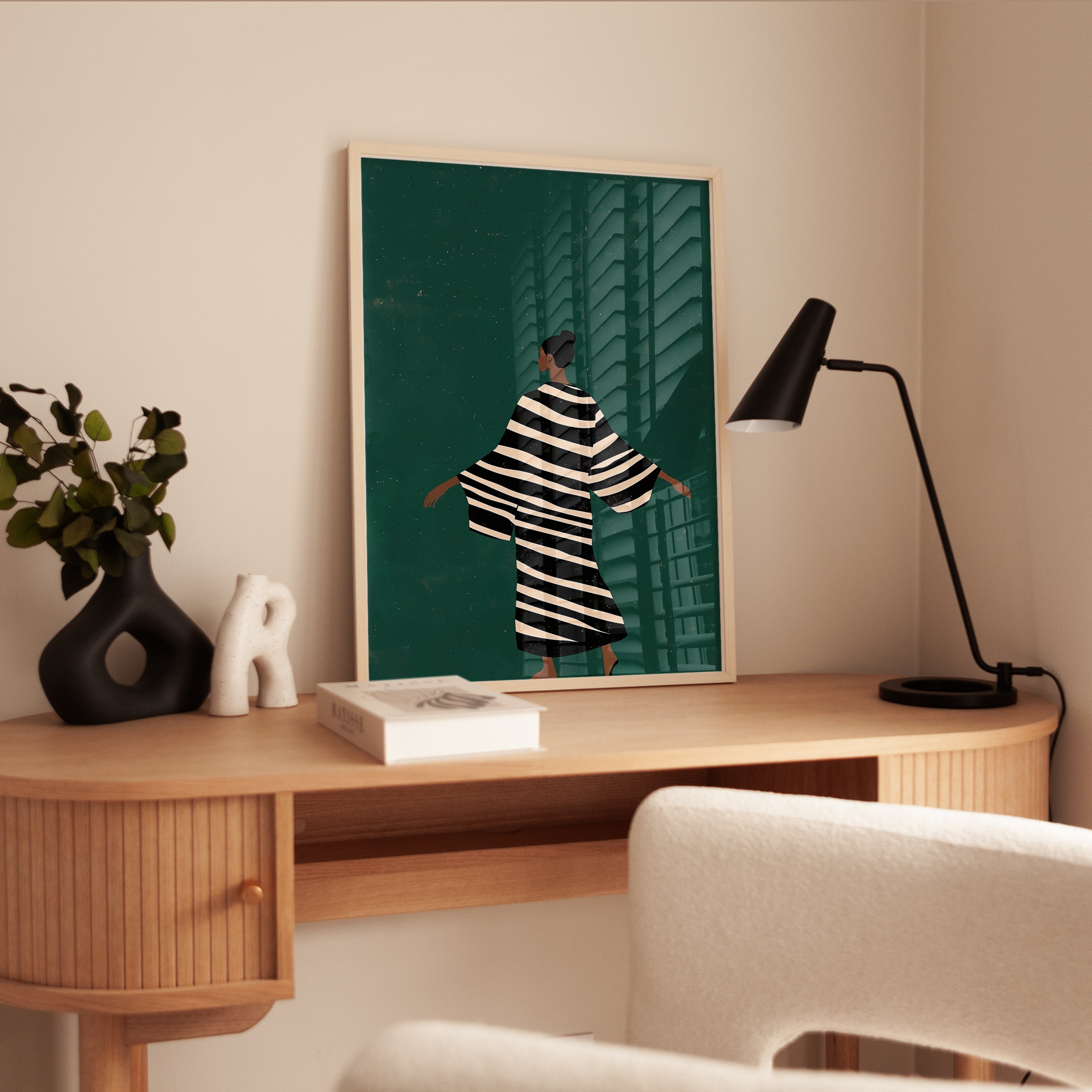 Fashion Art Print: Woman in Striped Coat - interior