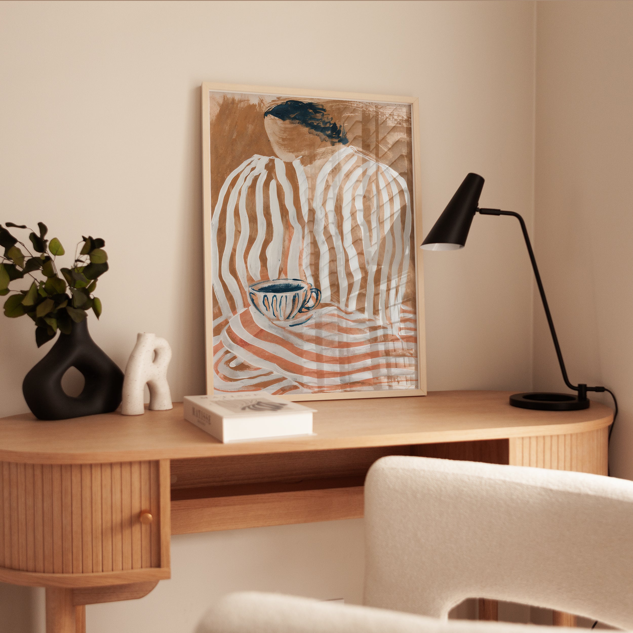 Terracotta Woman Art Print – Striped Outfit - interior