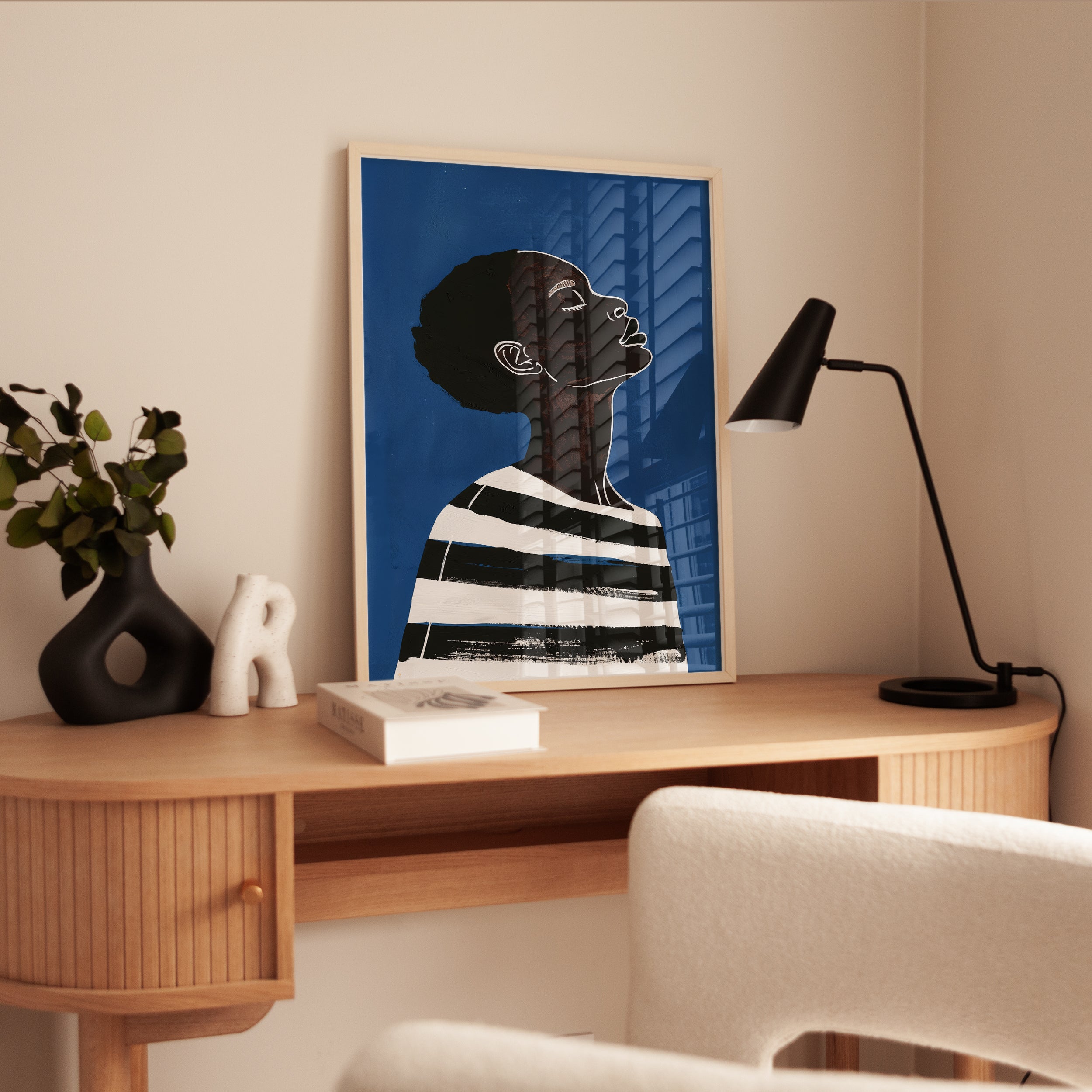 Black Woman Portrait Print – Blue Abstract - interior