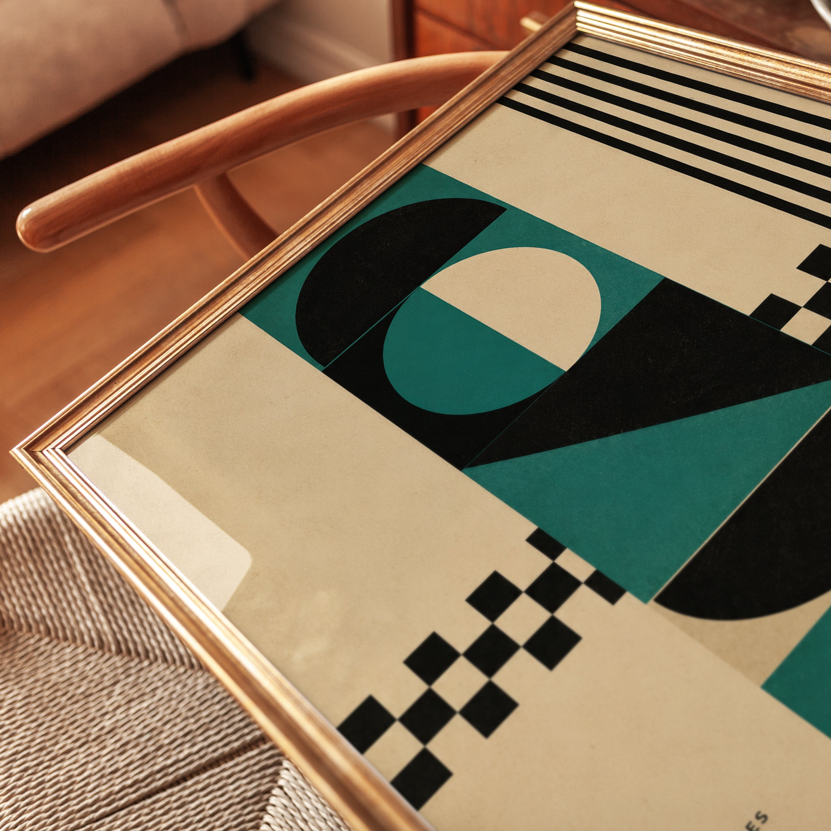 Bauhaus Geometric Art Print: Teal and Black Modernist Design - detail
