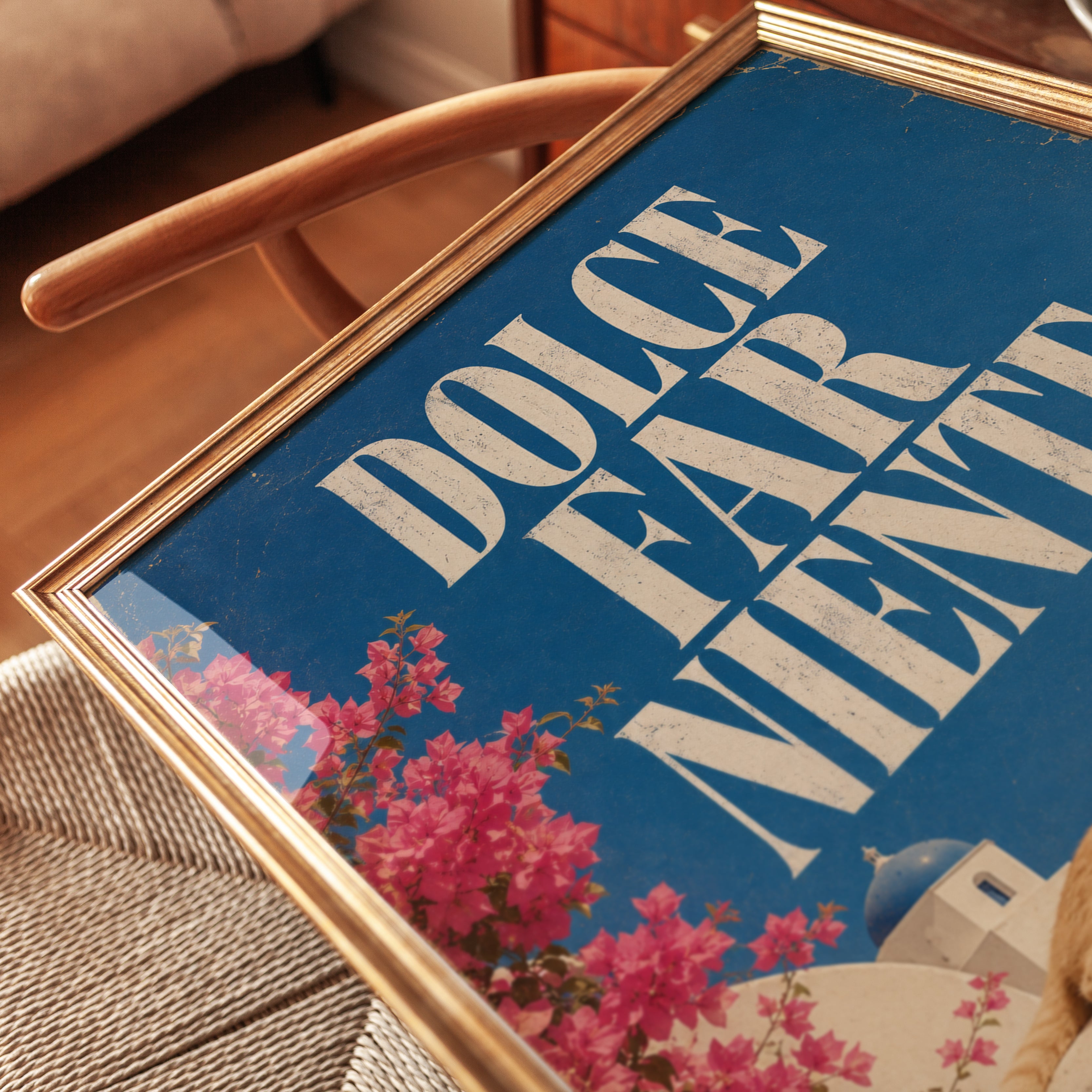 Dolce Far Niente Cat Poster: Mediterranean Travel Wall Art - detail