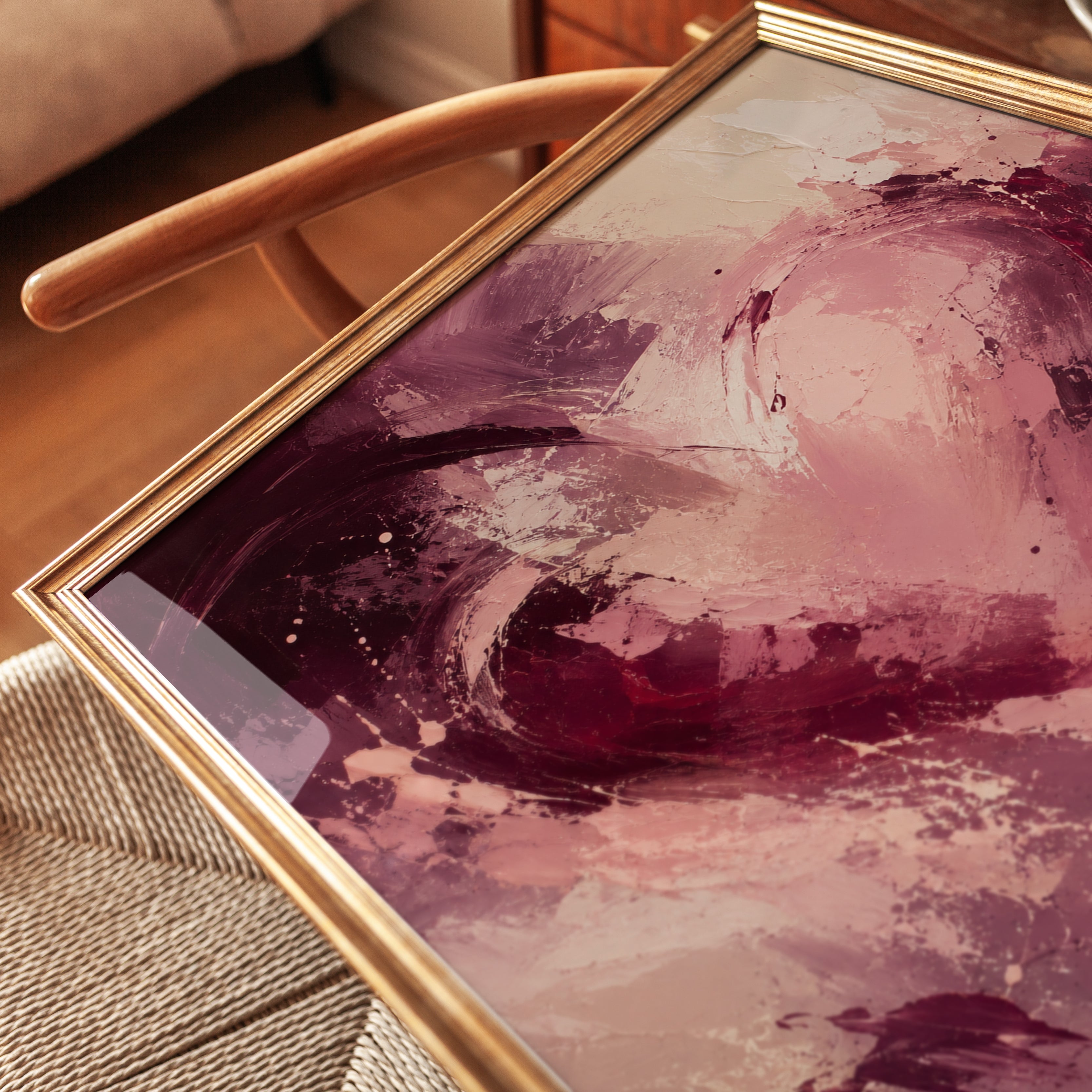 Purple Pink Abstract Art – Modern Heart Painting - detail