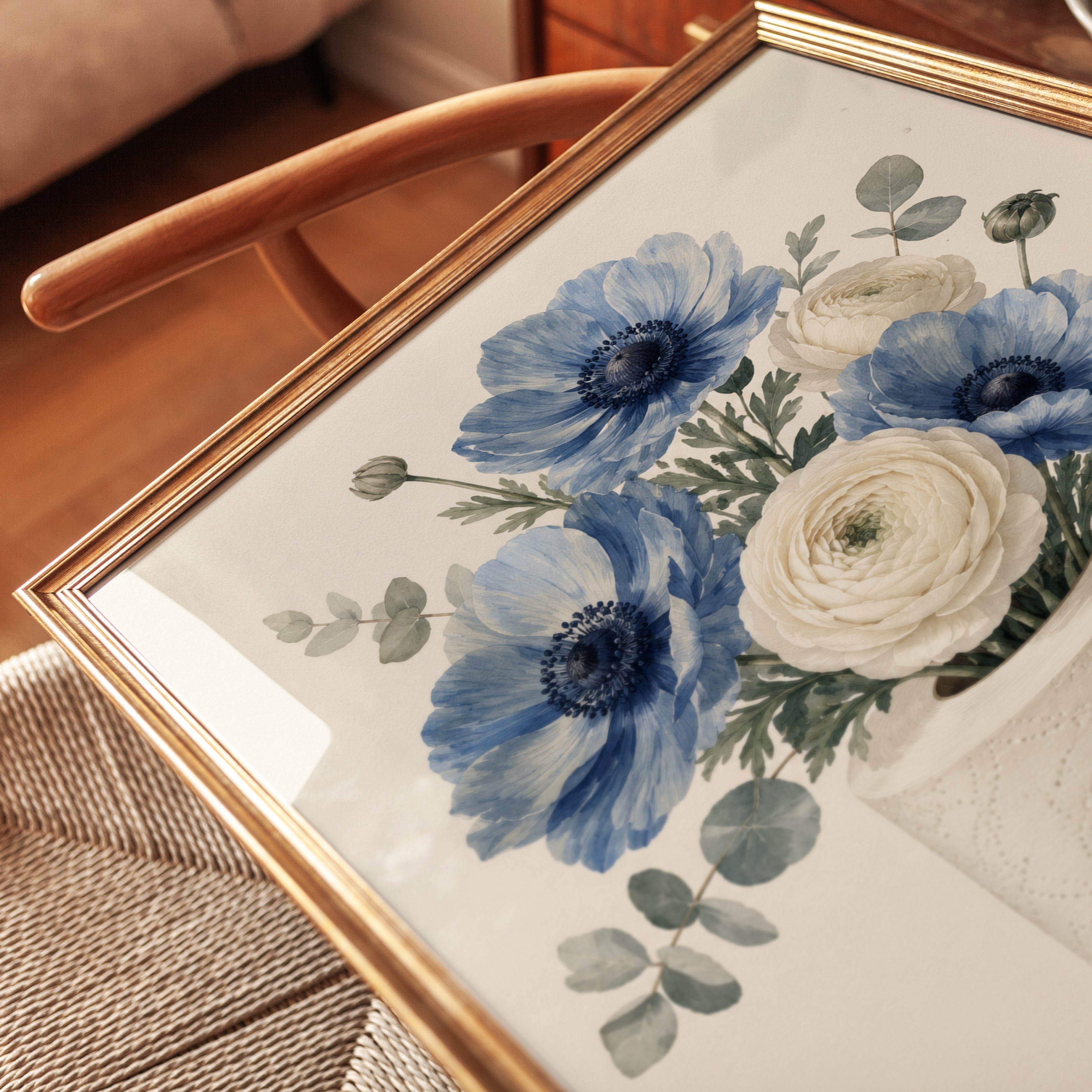 Blue Flower Vase Print – Botanical Wall Art - detail