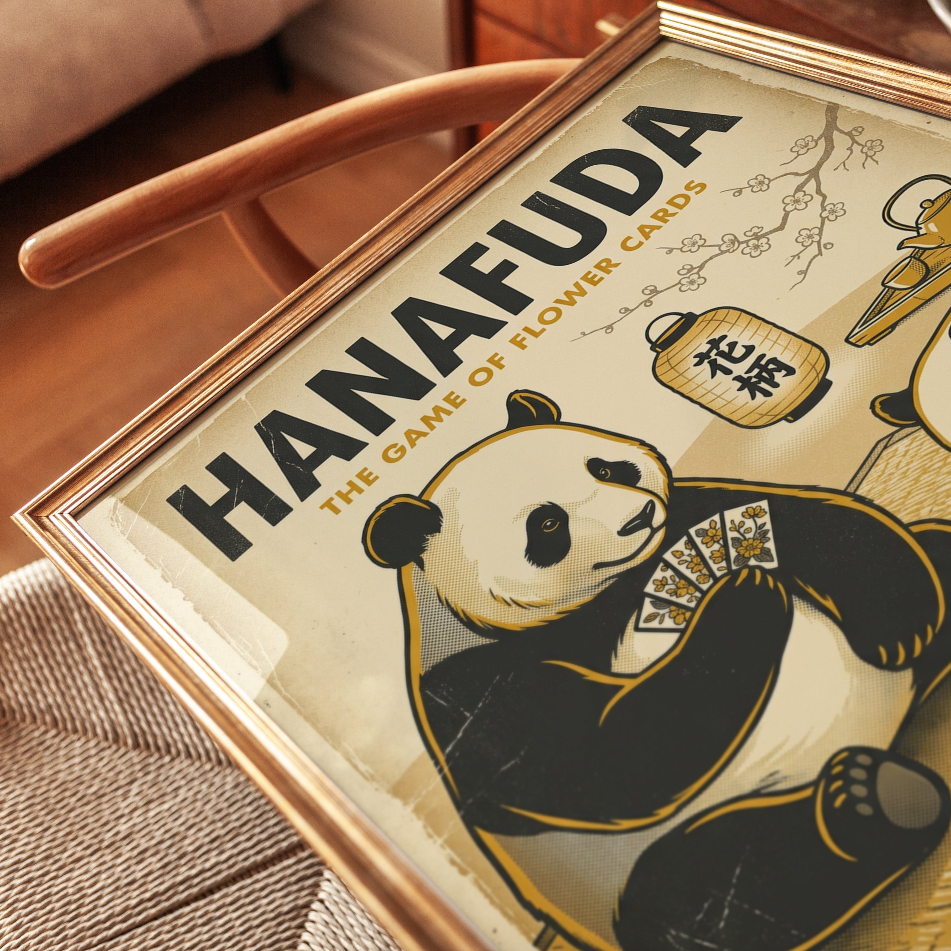 Hanafuda Pandas Playing Cards Art Print: Vintage Japanese Style - detail