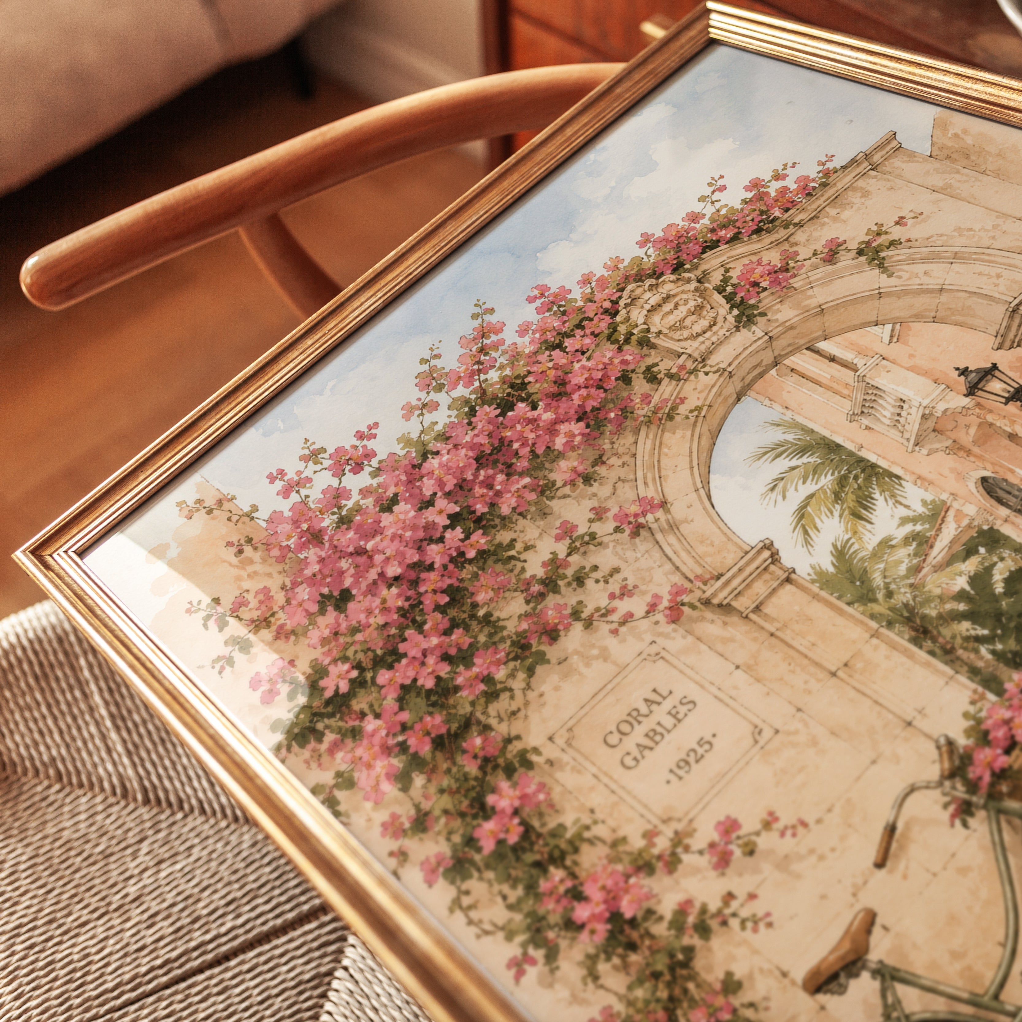 Coral Gables Archway Art Print: Vintage Watercolor Florida Scene - detail