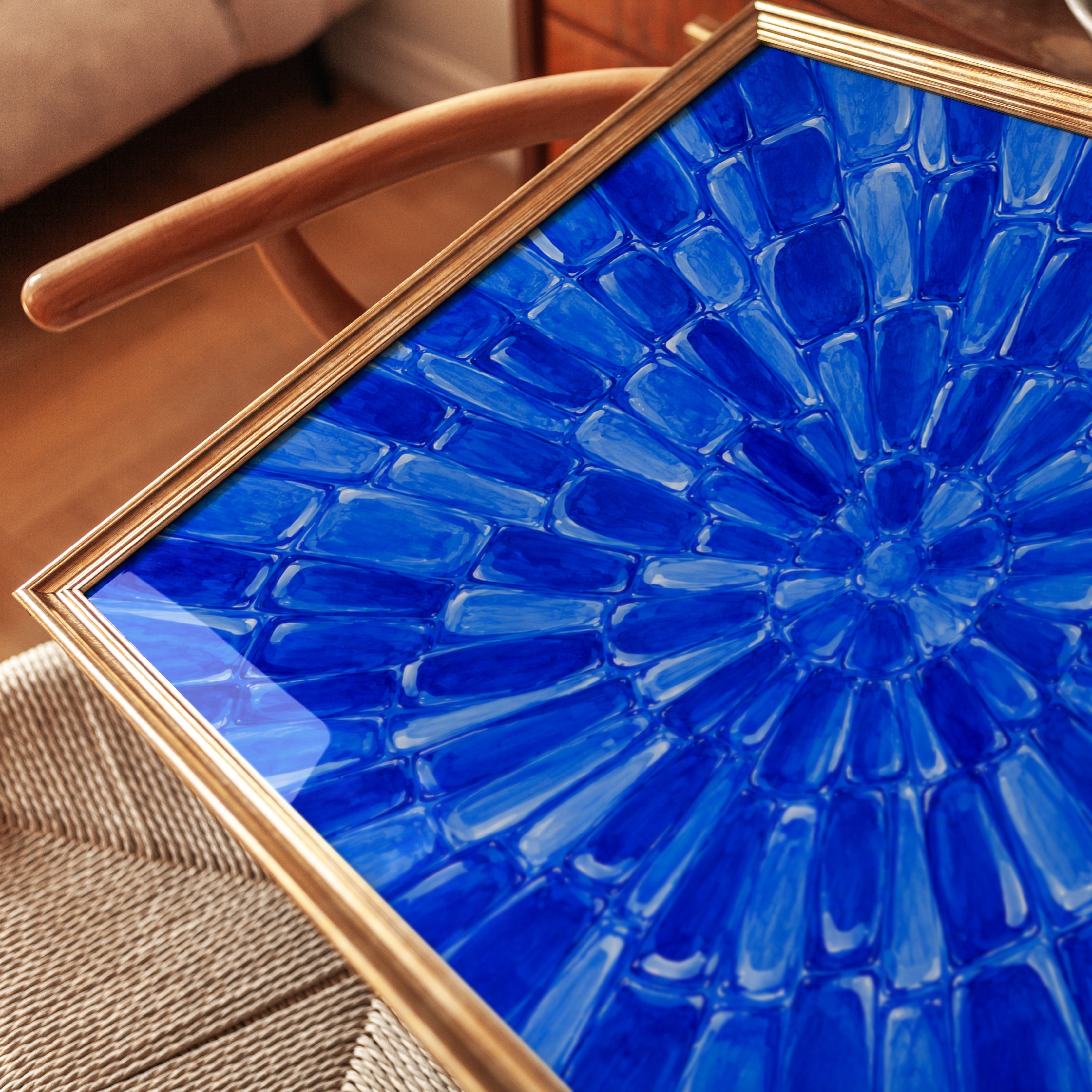 Blue Glass Radial Pattern Art Print: Abstract Geometric Design - detail