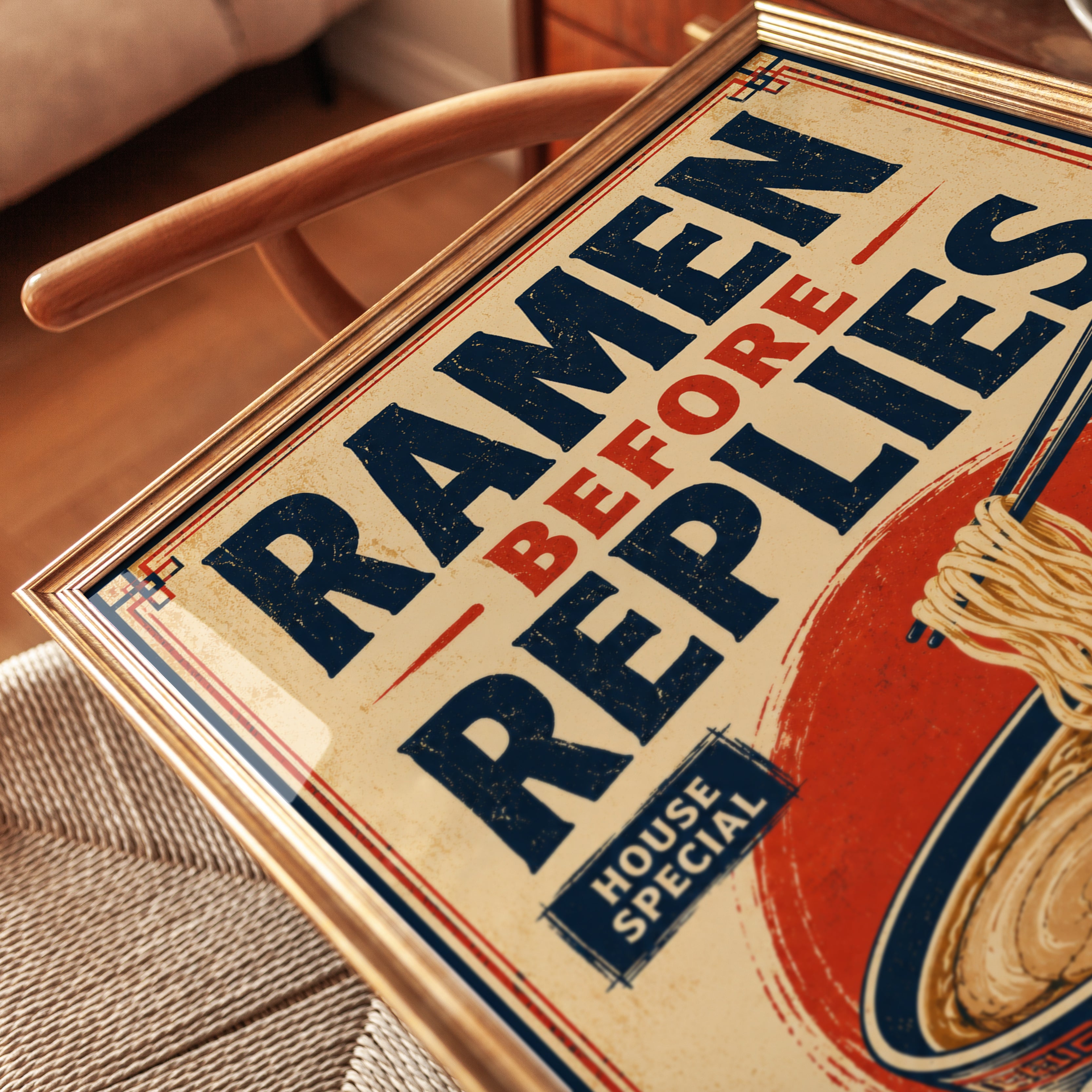 Ramen Before Replies Poster: Vintage Japanese Food Wall Art - detail