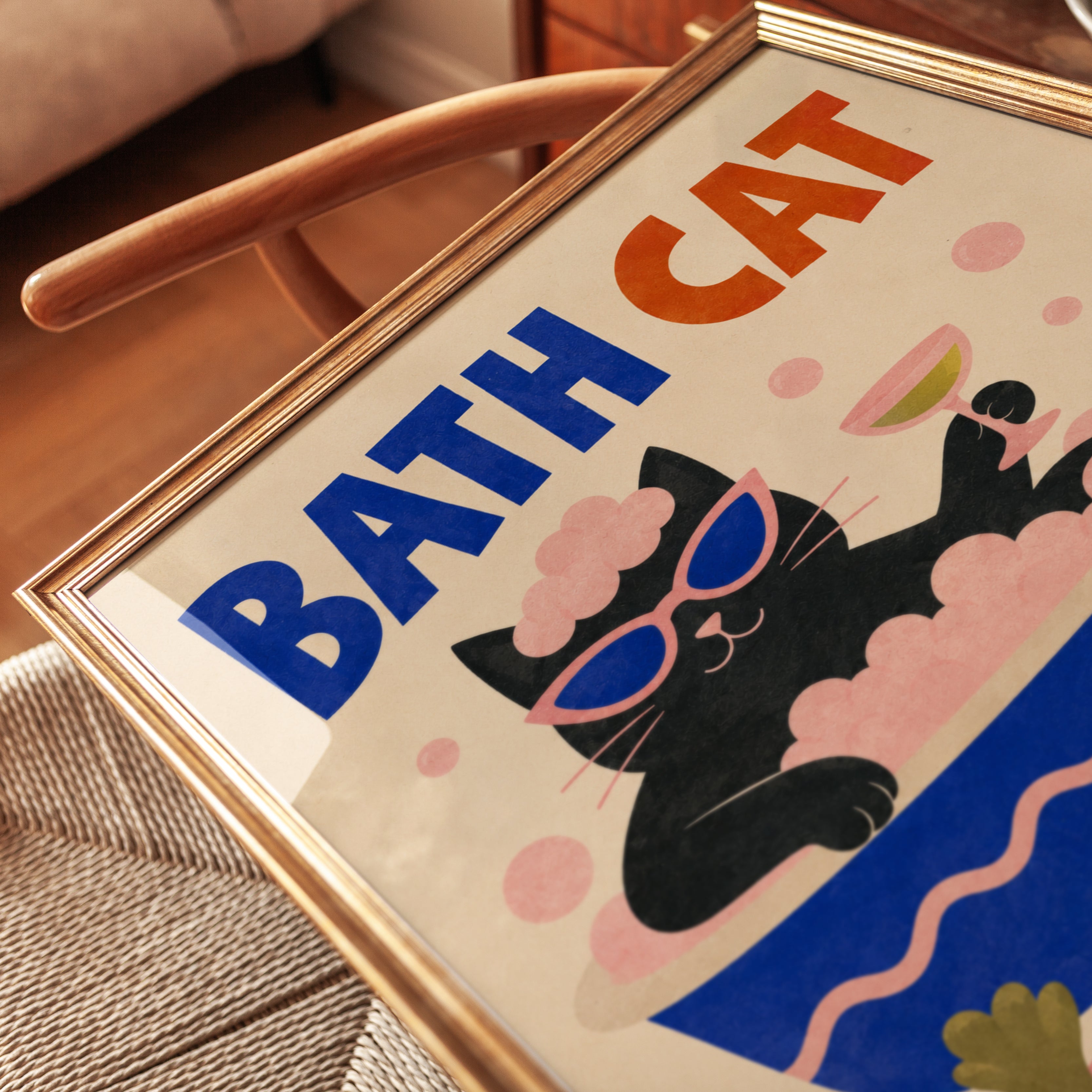 Funny Bath Cat Print - detail