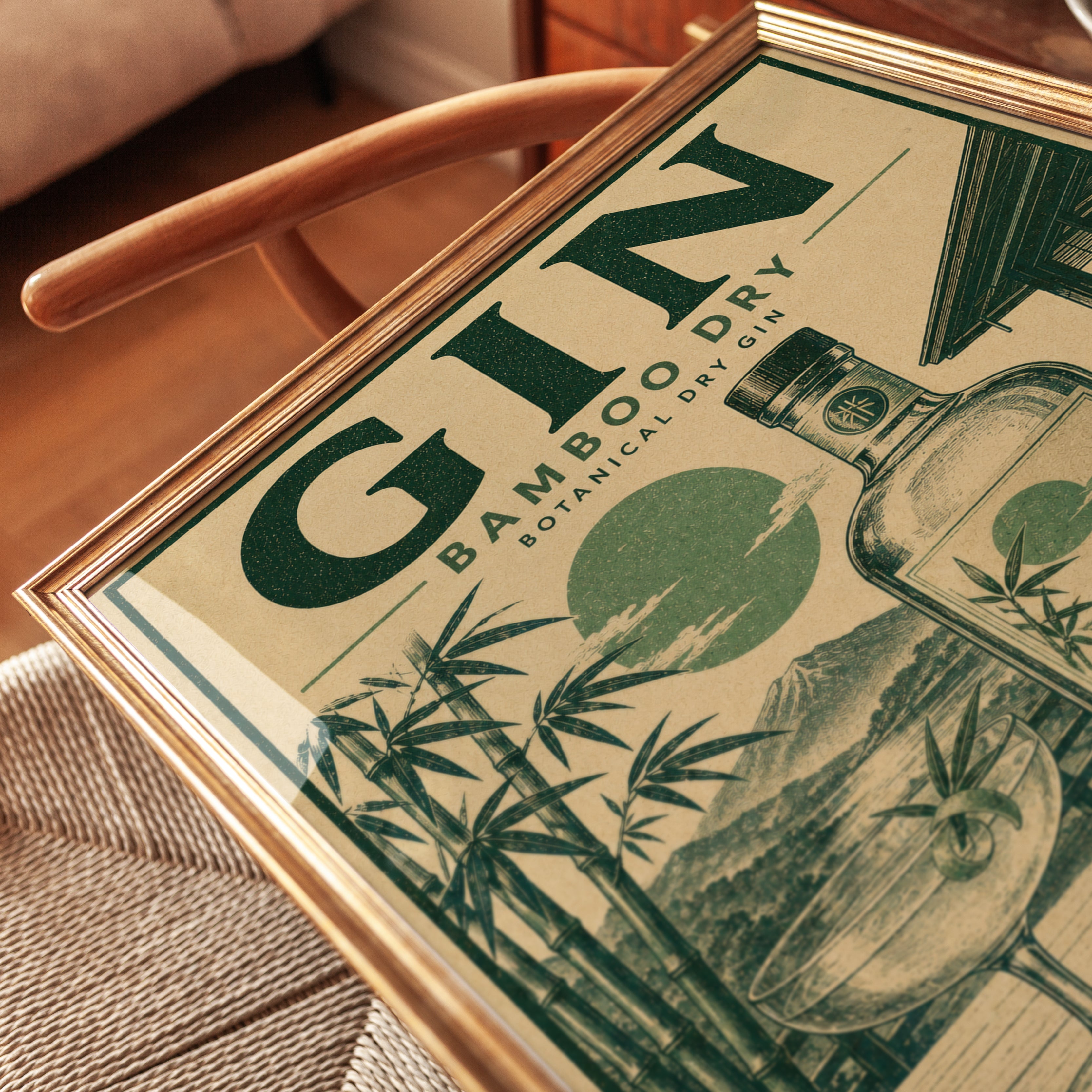 Japanese Gin Poster Print: Retro Bamboo Design - detail