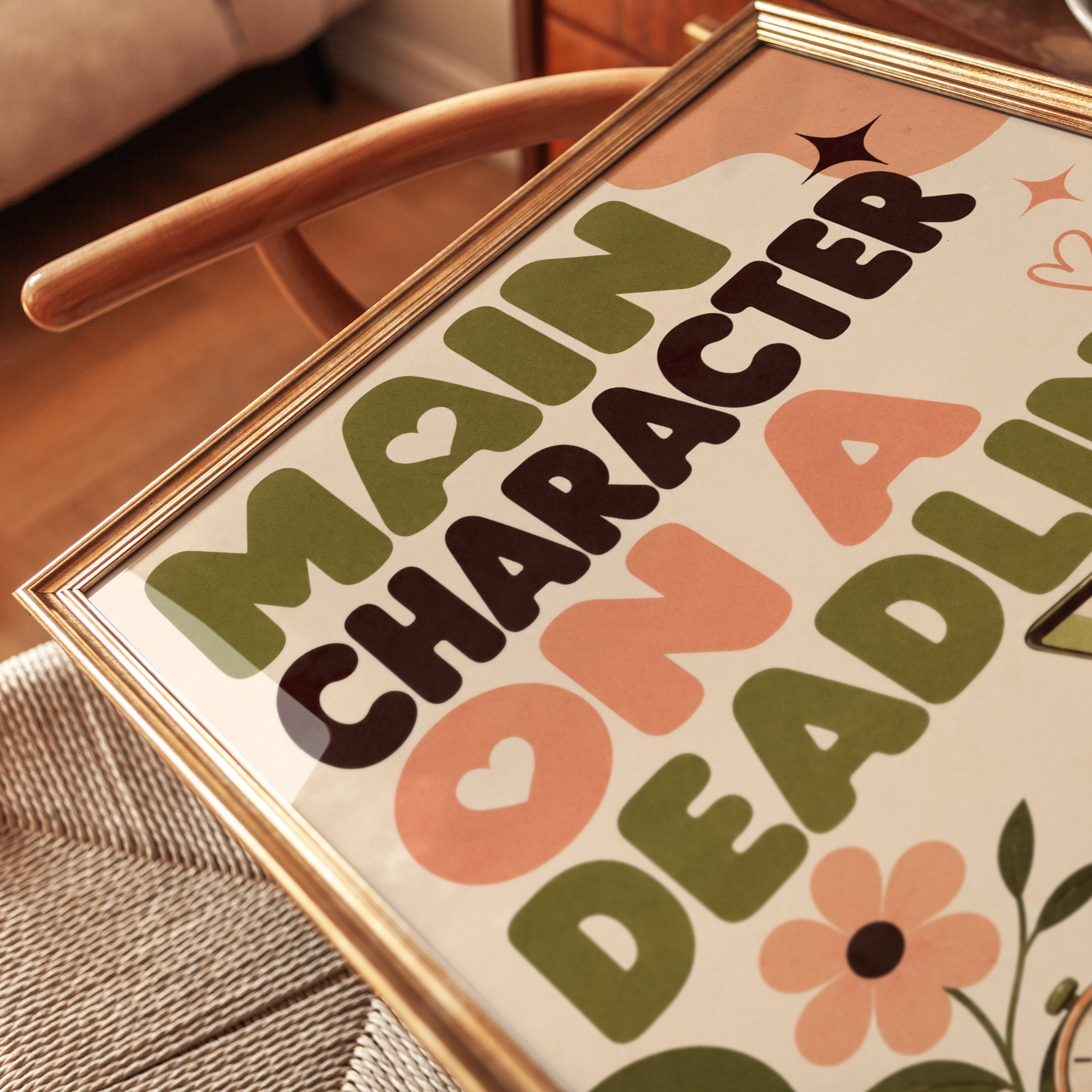 Main Character on a Deadline Poster: Retro Typography Art Print - detail