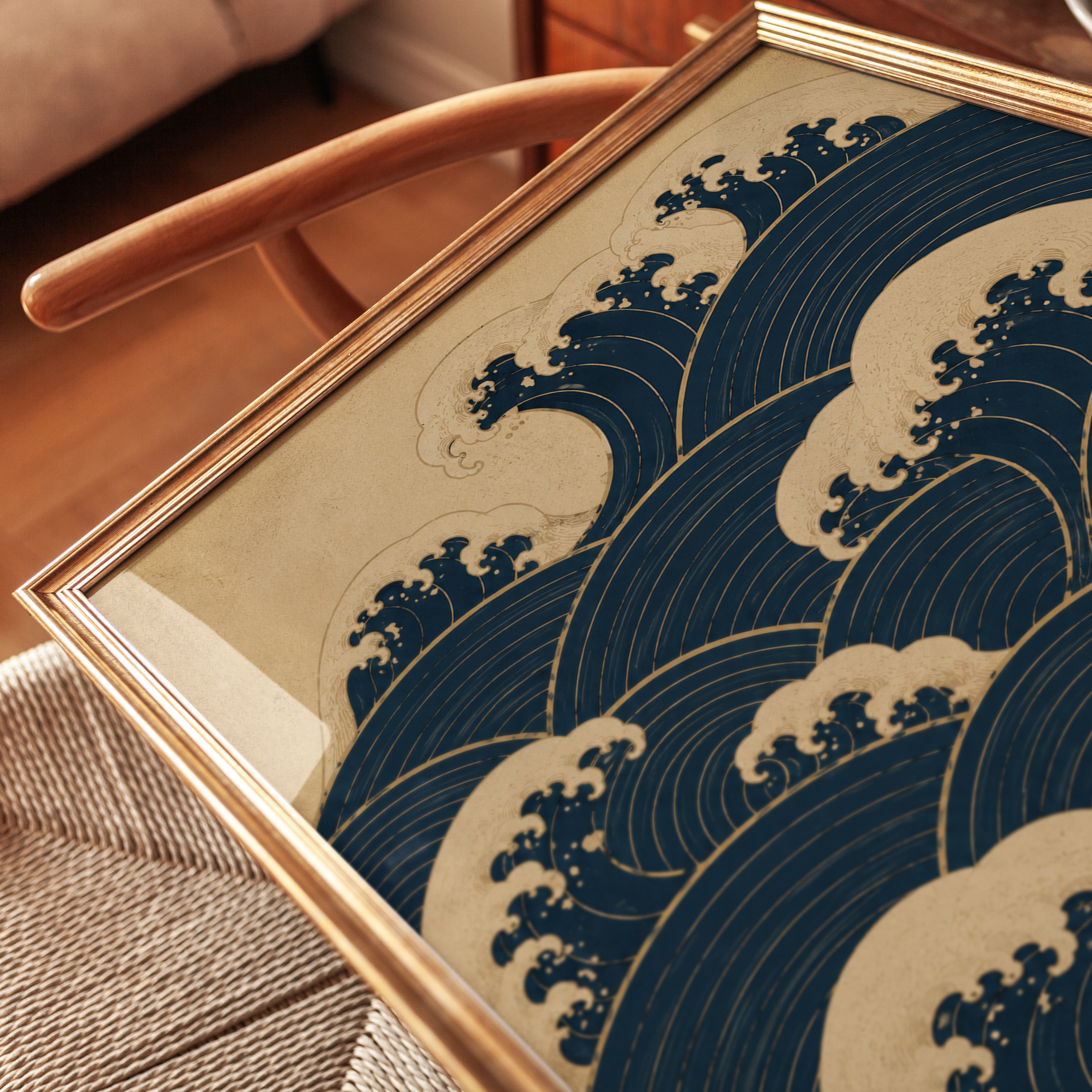 Japanese Wave Art Print: Traditional Seigaiha Pattern in Navy - detail